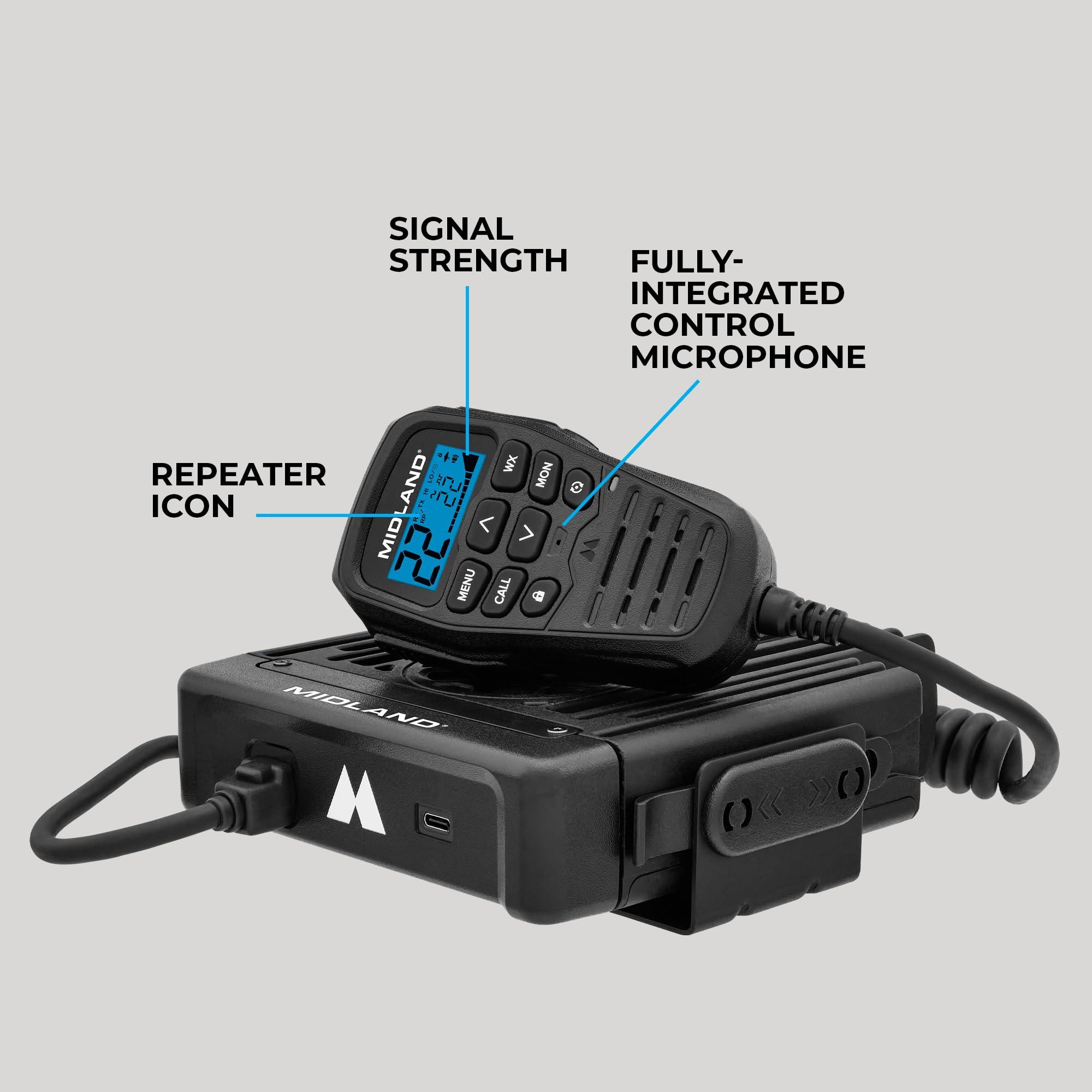 Midland Midland - MXT575 MicroMobile - 50 Watt GMRS Radio - Two-Way Radio - NOAA Weather Scan & Alert - 15 High Power GMRS Channels - Fully Integrated Control Mic