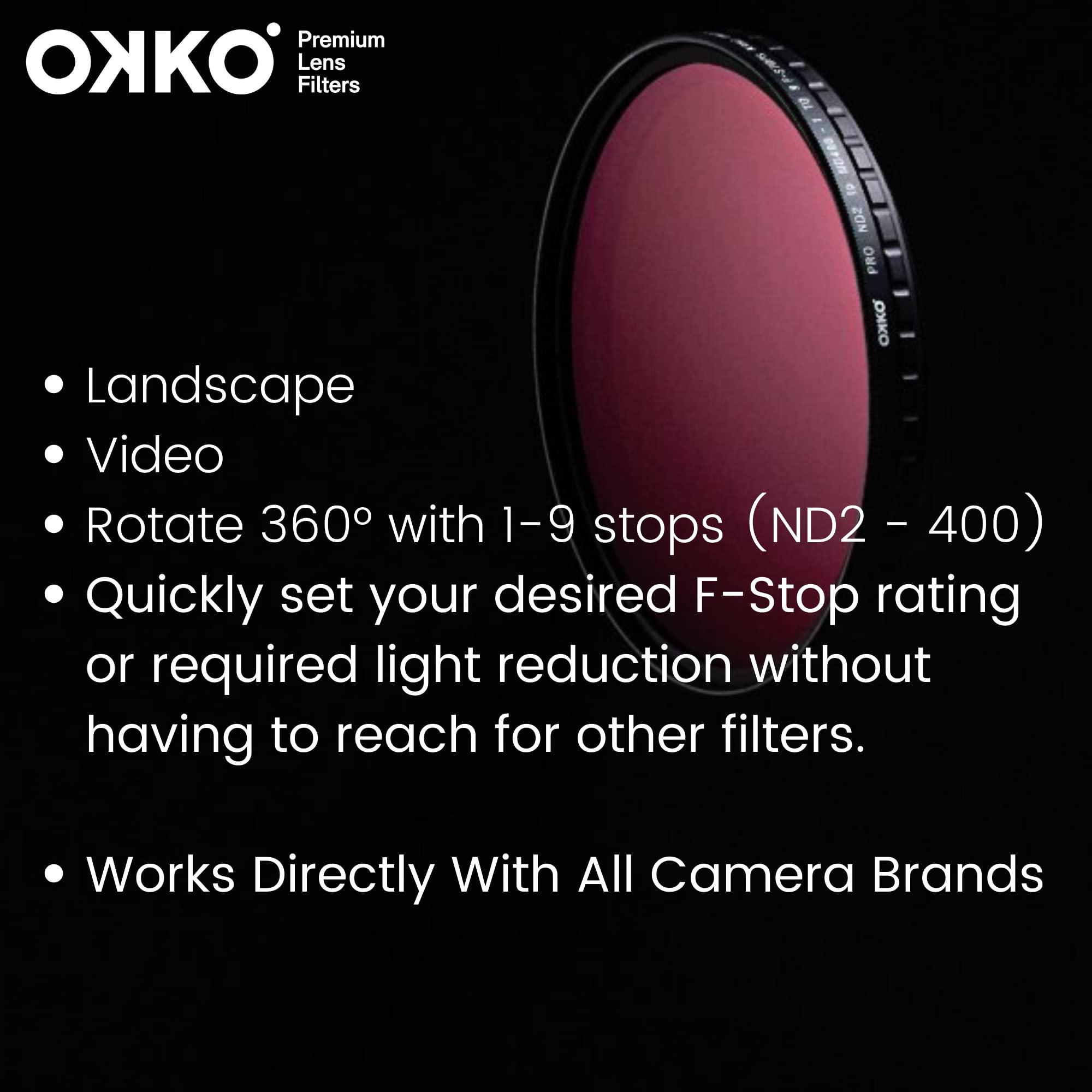 OKKO Okko Pro Variable Neutral Density Filter, Ideal for Longer Exposures and Video, Compatible with All Major Camera Brands, Adjustable Rotate 360 with ND 1-9 Stops. Break it, we Replace it Free - 72mm