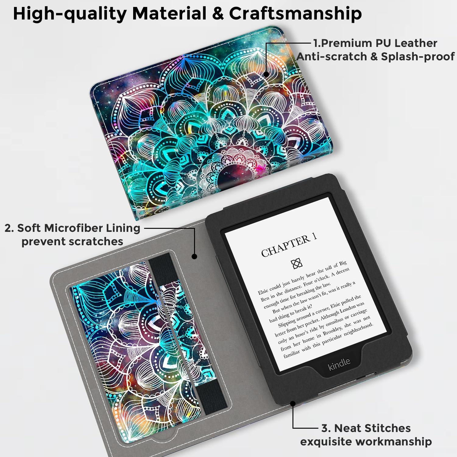 VORI VORI Stand Case for 7"/6.8" Kindle Paperwhite (12th/11th Generation-2024/2021) and Kindle Colorsoft Signature Edition, PU Leather Case Smart Protective Cover with Auto-Wake/Sleep, Mandala Floral