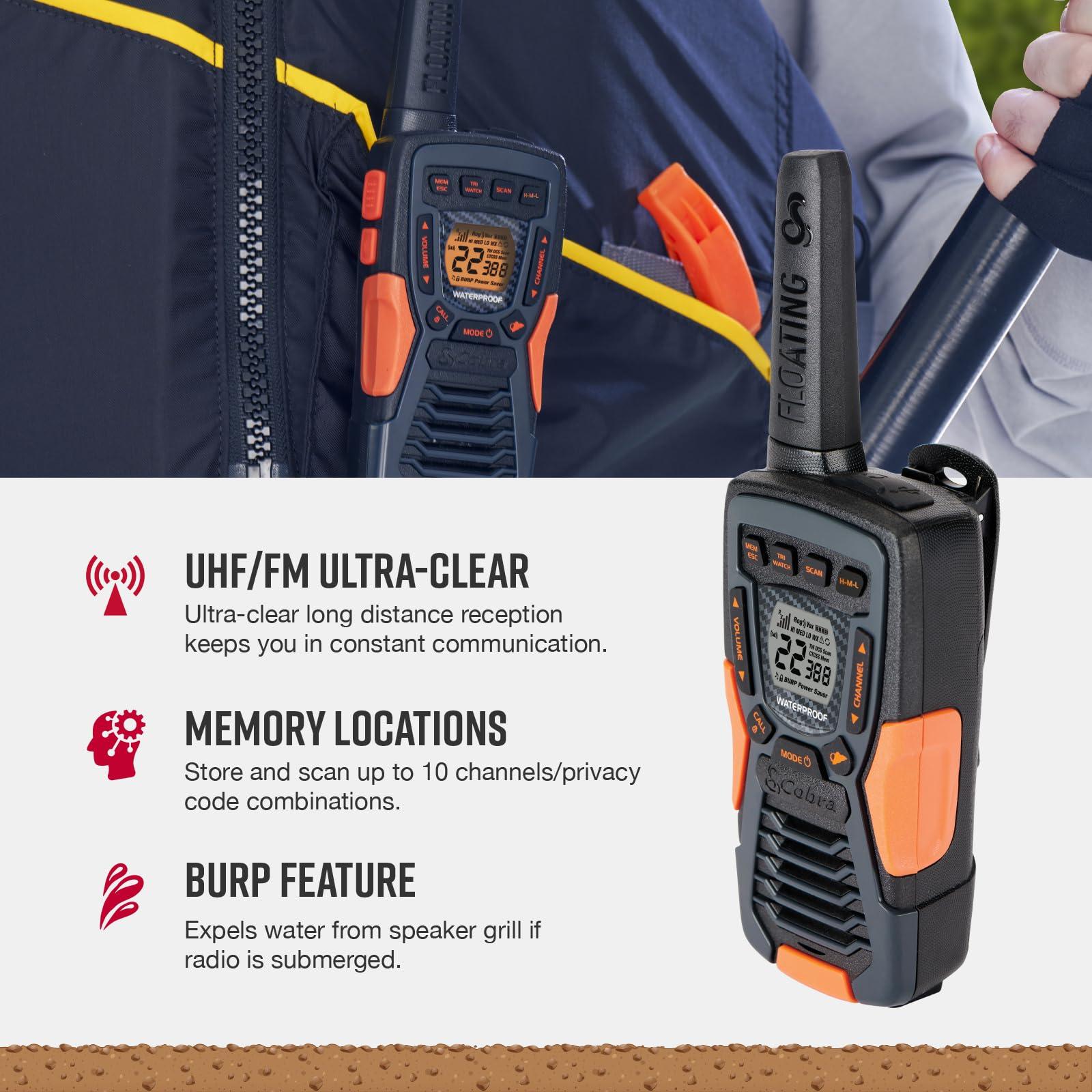 Cobra Cobra CXT10953PH-M Emergency Two-Way Radios, Waterproof Walkie Talkies, Up to 40 Mile Range, 22 Channels and NOAA Weather Channels, UHF/FM Ultra-Clear Reception, 3-Pack