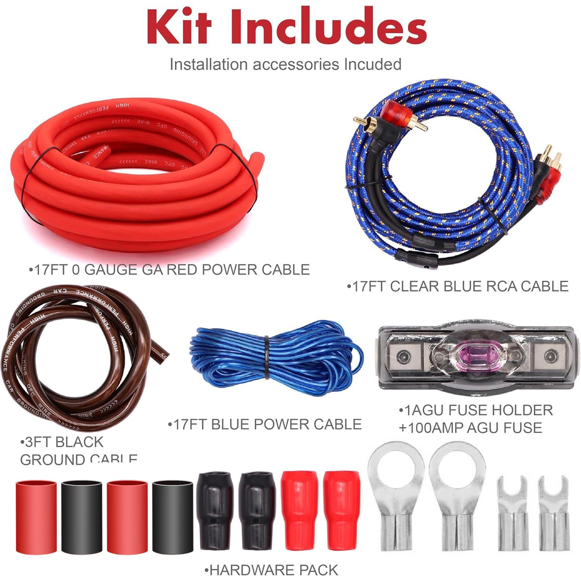 Jeemitery 0 Gauge Car Amp Wiring Kit up to 3000W Car Amplifier Installation Wiring Helps You Make Connections and Brings Power to Your Radio, Subwoofers Speakers