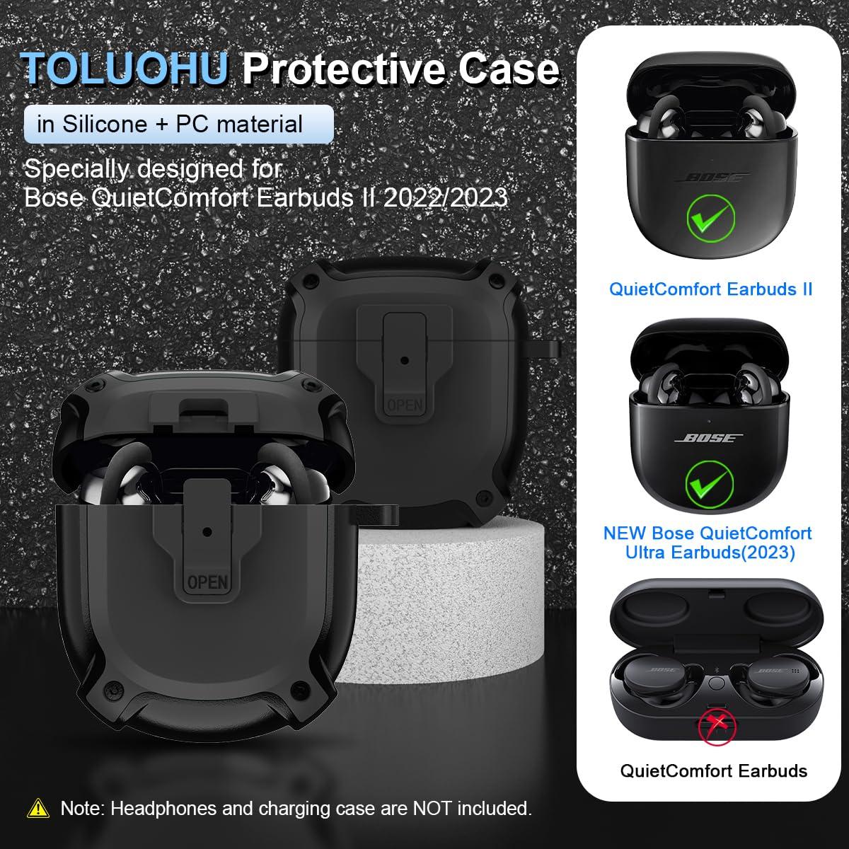 AIBEAMER for Bose QuietComfort Earbuds II Case (2022) / NEW QuietComfort Ultra Earbuds Case (2023),Shockproof Protective Safety Lock Case for QuietComfort Earbuds 2/QuietComfort Ultra Earbuds Accessories-Black