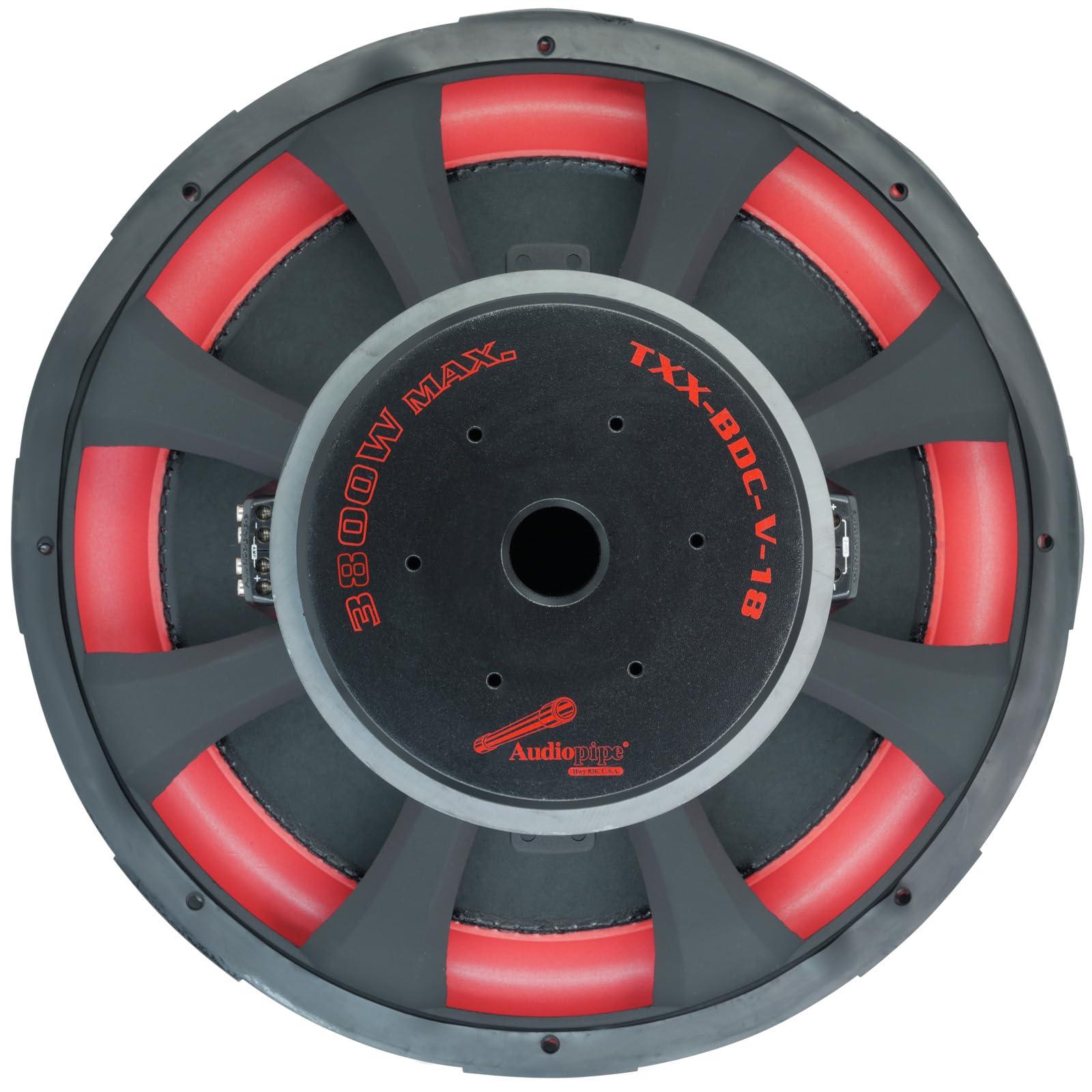 Audiopipe Audiopipe 18" Quad Stack Composite Cone Subwoofer (TXX-BDC-V-18), Superior Performance, 3800W, 5 Magnets, BASV Voice Coil, Aluminum Basket, Multi-Connect, Non-Press Paper Cone, 2 * 4 Ohms