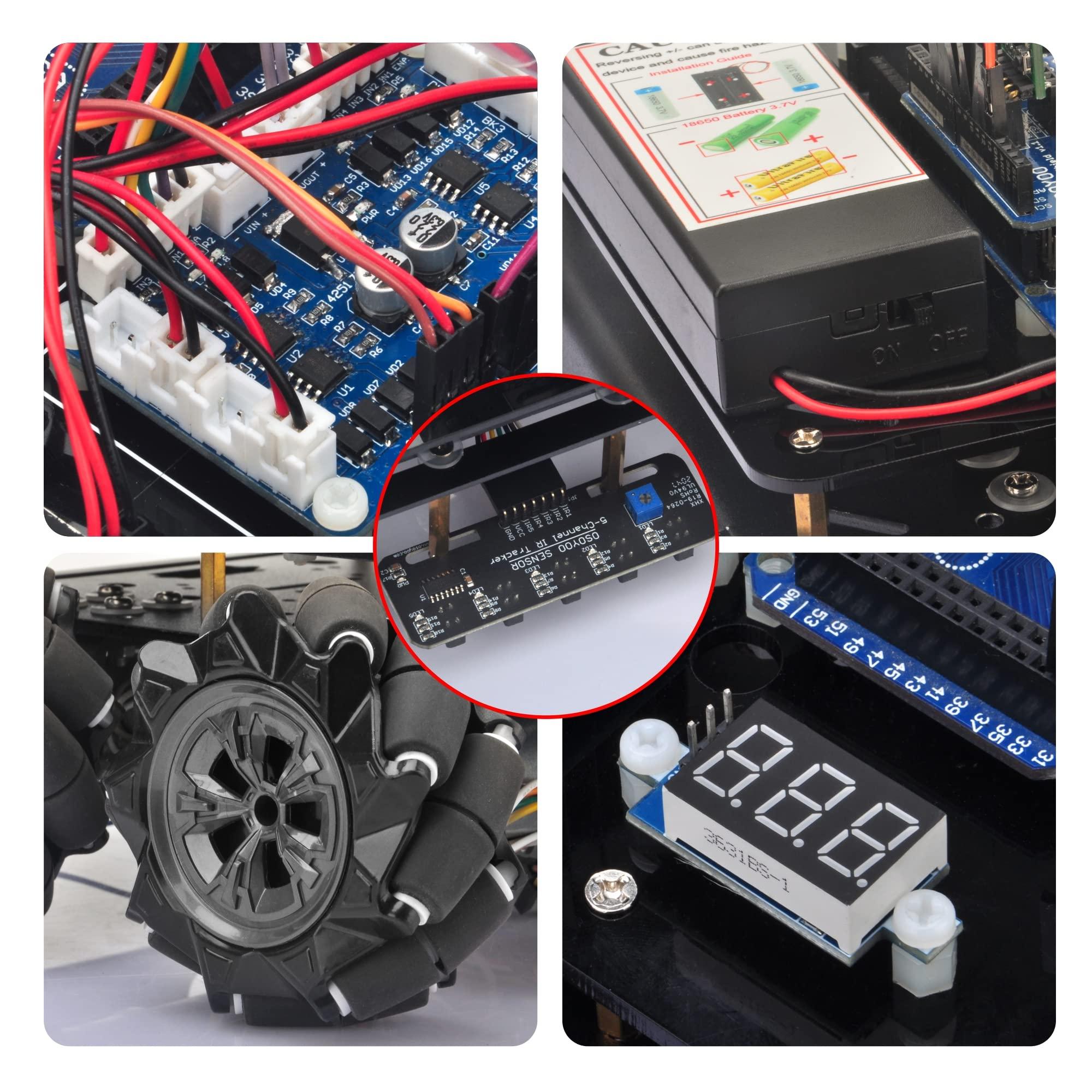 OSOYOO OSOYOO Omni-directinal Mecanum Wheels Robotic Car Kit for Arduino Mega2560 Metal Chassis DC Motor DIY STEM Remote Controlled Educational Mechanical DIY Coding for Teens Adult