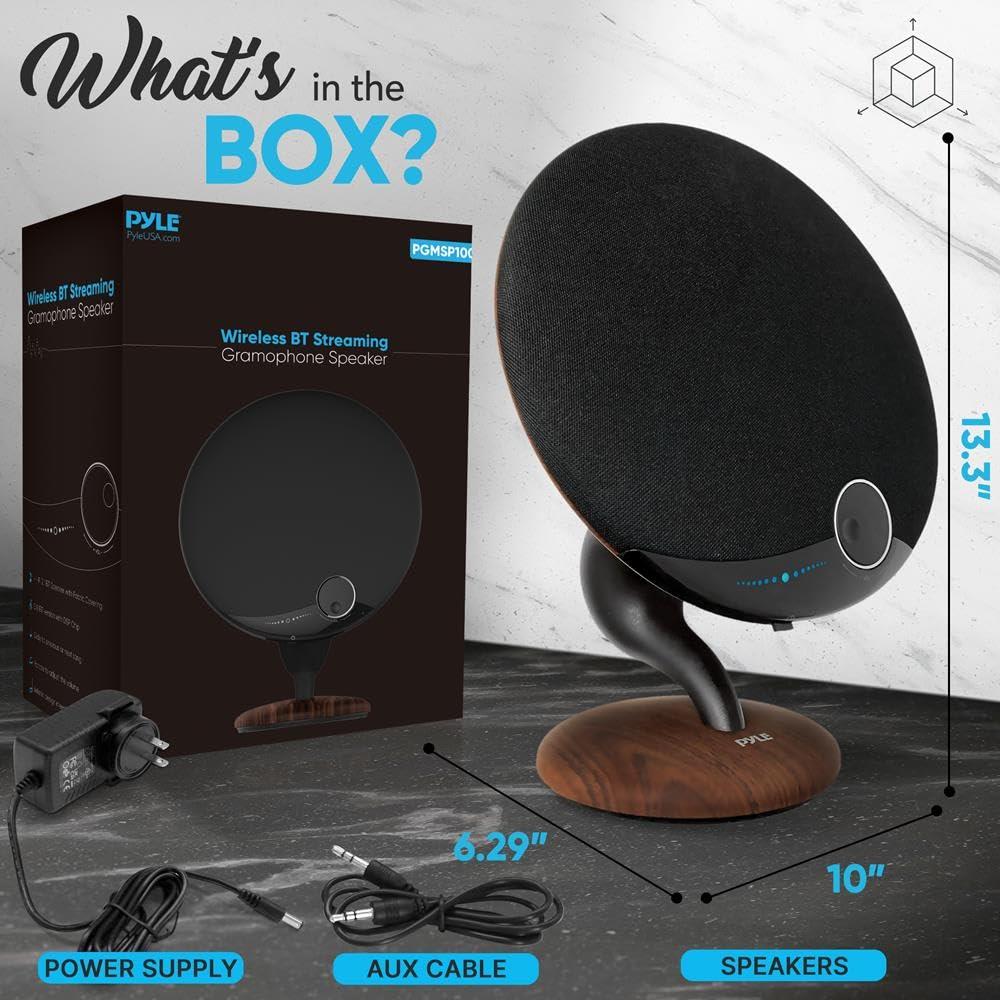 Pyle Pyle Portable Bluetooth Gramophone Speaker w/Super Bass Sub Stereo Sound - 2.1 HI-FI Wireless Streaming, Connects 2 via TWS BT Function, AUX, Built in DSP, Touch Control, Artistic Design - PGMSP100
