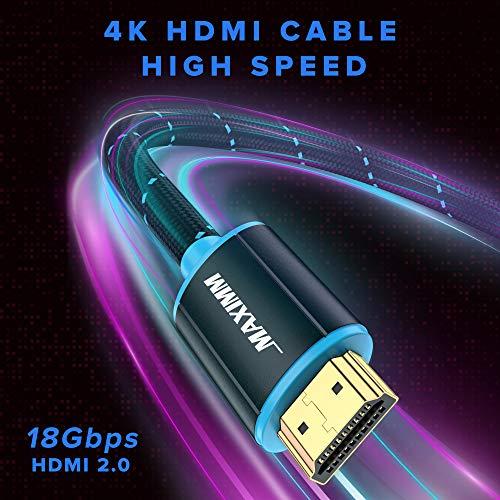 Maximm HDMI Cable 4K Ultra HD 4 Foot (3 Pack) Nylon Braided HDMI 2.0 Cable, High Speed 18Gbps 4K@60Hz HDR, 3D, 2160p, 1080p, HDCP 2.2, ARC, HDMI Cables for Monitors, HDTV