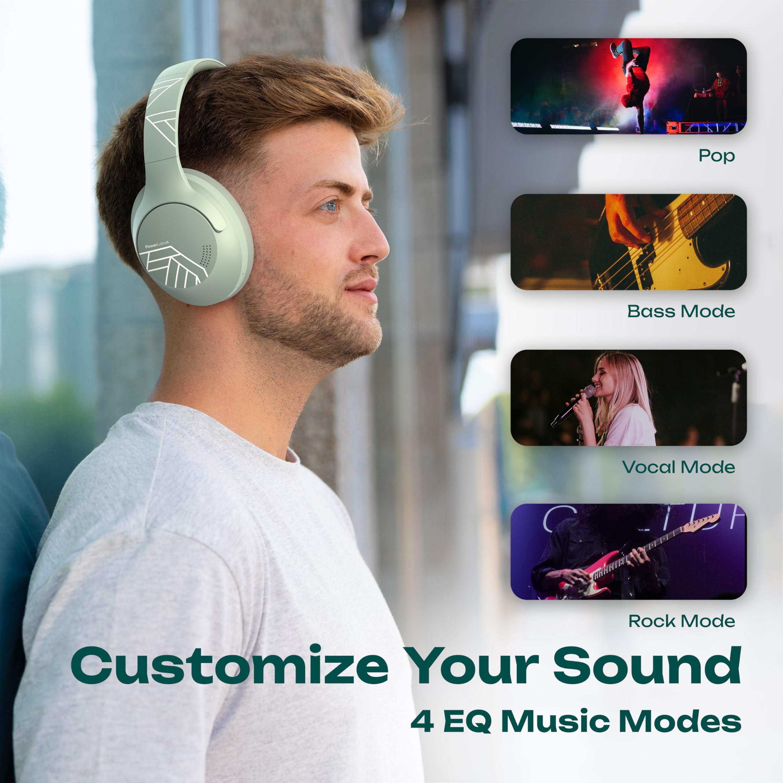 PowerLocus PowerLocus Bluetooth Headphones Over Ear, 50H Playtime with 4 EQ Modes Wireless Headphones with Microphone, HiFi Stereo Deep Bass, Soft Ear Cups, Foldable Lightweight Headset for Travel/Office/Workout