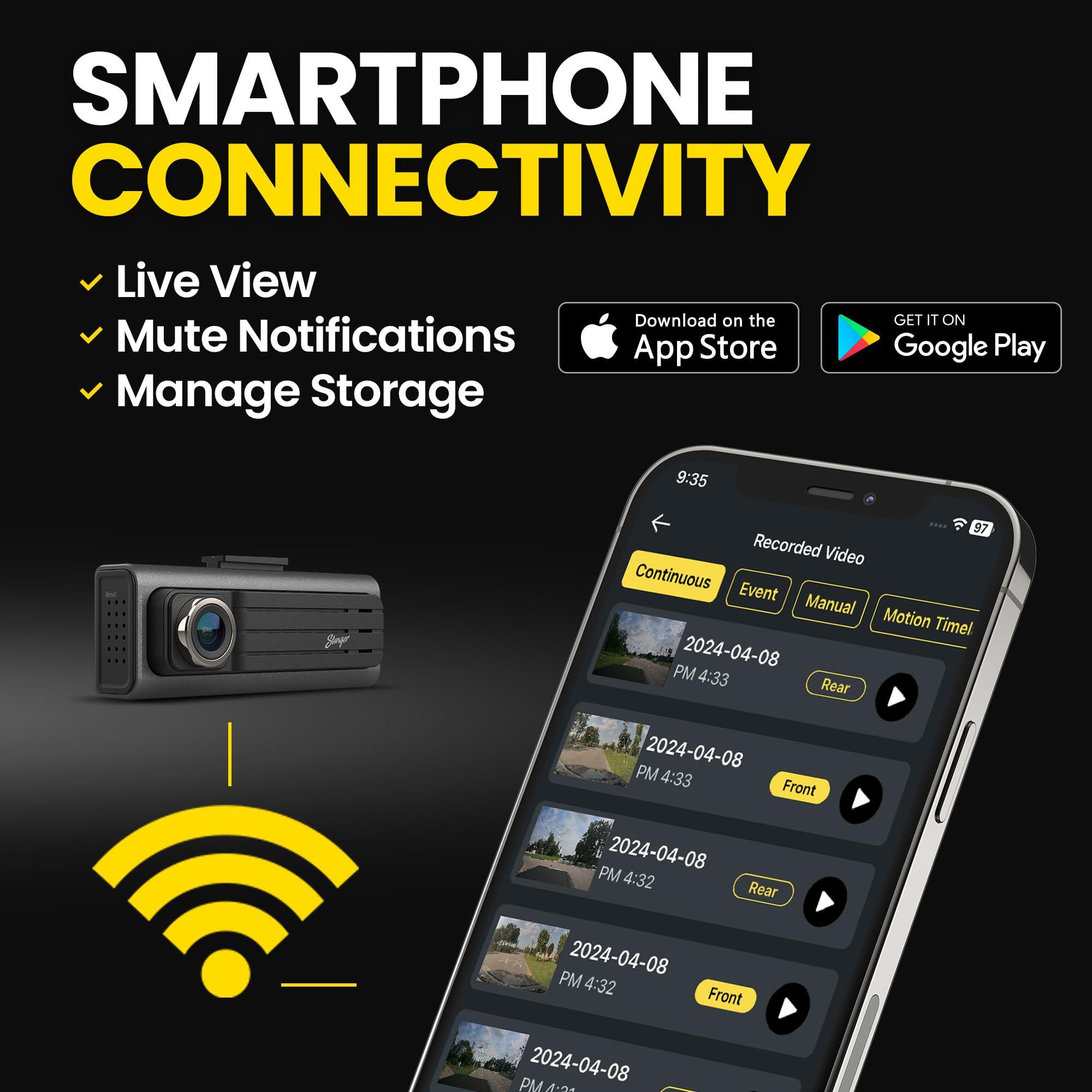 STINGER Stinger OPSIS Universal Full HD (1080p) Front & Rear Dash Camera, ADAS, Mute Notifications, Smart App, 32gb MicroSD Included