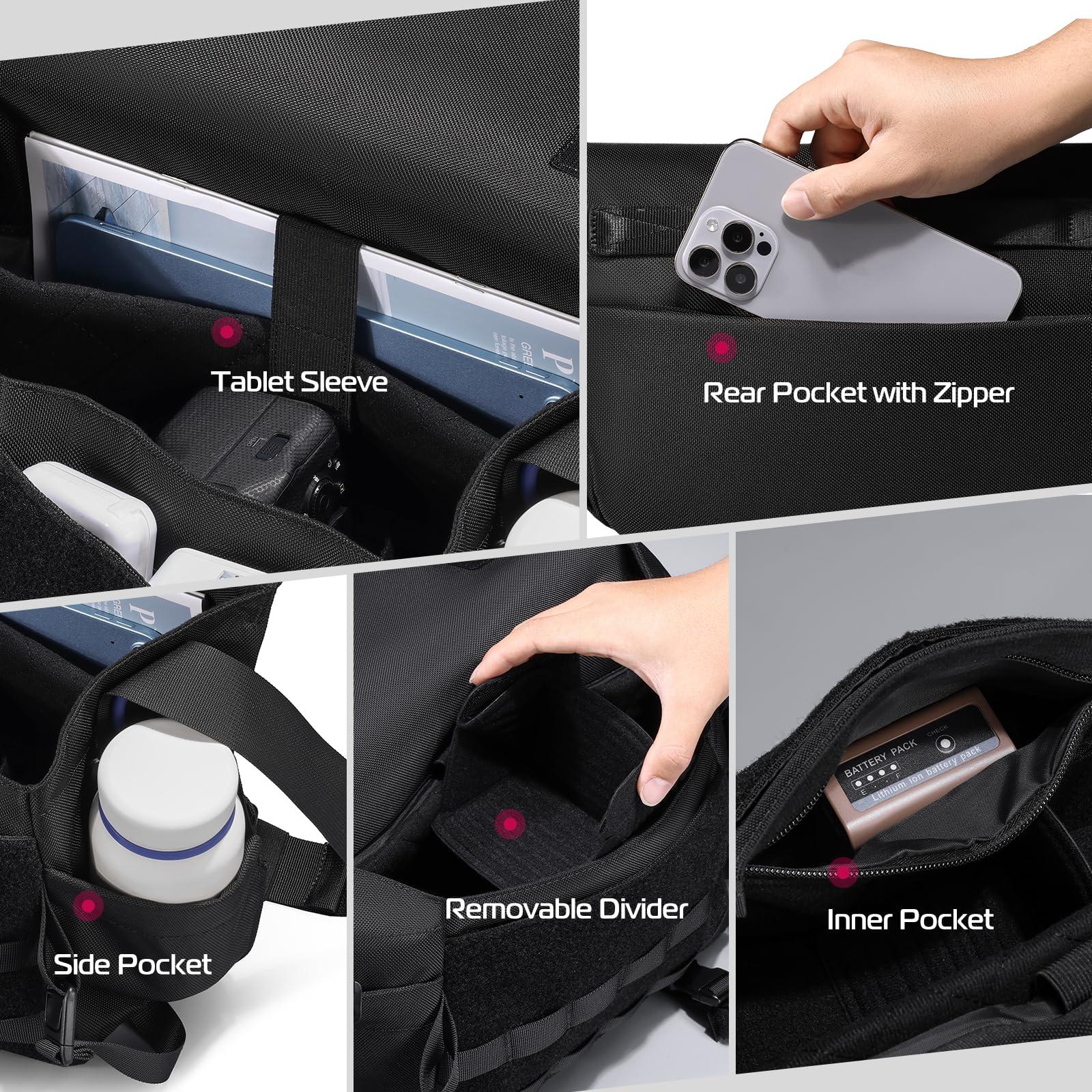 ULANZI ULANZI Sling Camera Case with Tripod Holder, Small Compact Camera Tactical Shoulder Bags for DSLR/SLR/Mirrorless Cameras, Water-Resistant Crossbody Bag Women Men, Black BC08