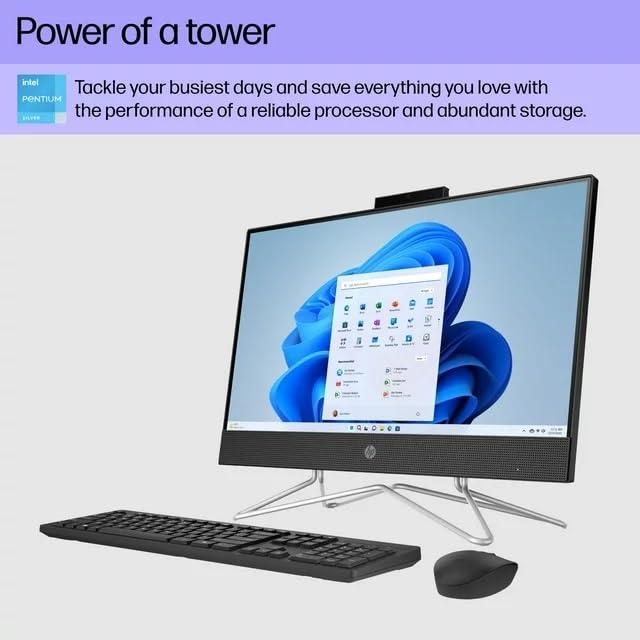 HP HP 21.5" FHD All-in-One PC, Intel Pentium Silver J5040, Intel UHD Graphics 605, 8GB RAM, 128GB SSD, 720p HD Camera, Wi-Fi and Bluetooth, Black, Windows 11 Home in S Mode (Model: 22-dd0153w)