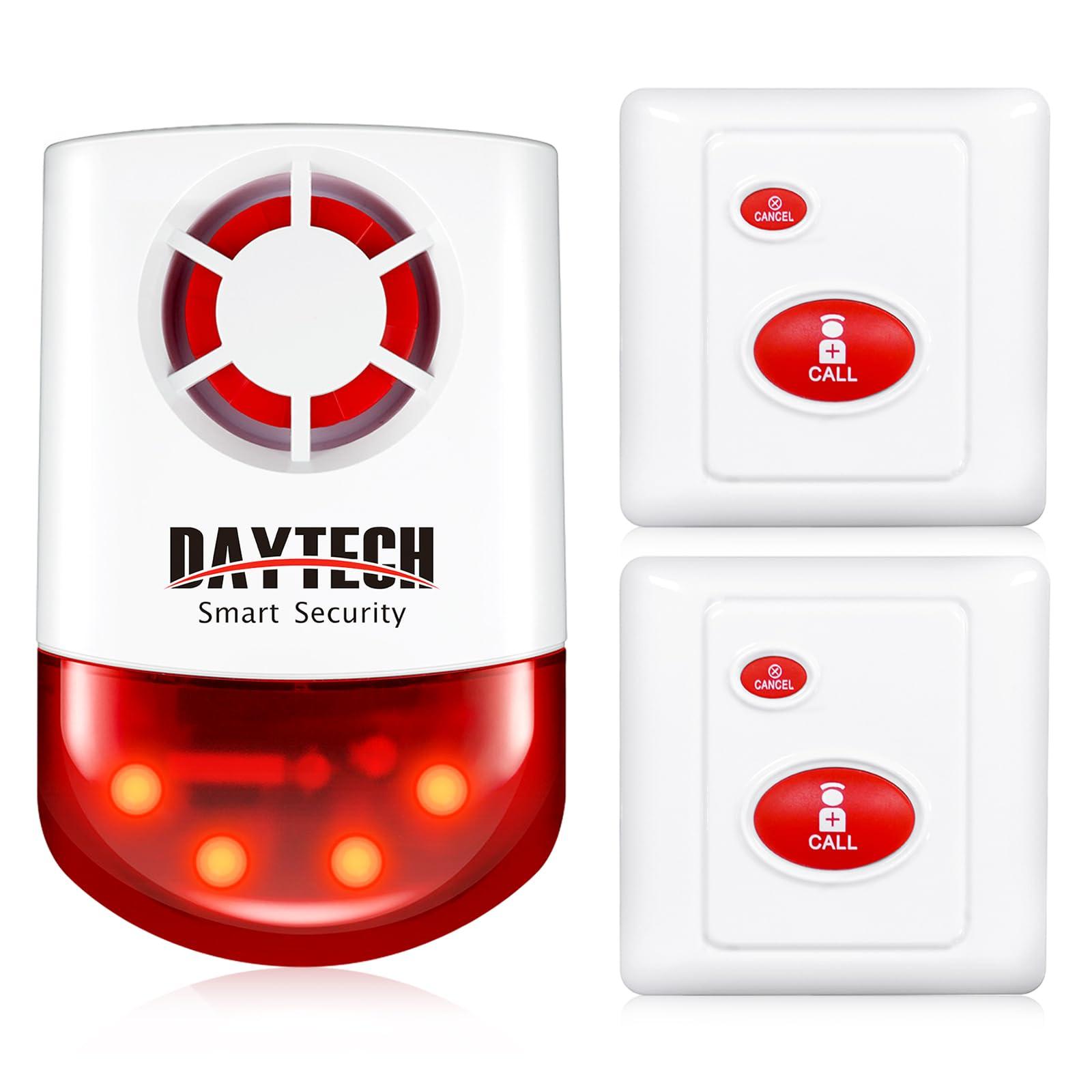 Daytech Daytech Remote Emergency Strobe Siren Alarm Kit Waterproof Outdoor Loud Panic Sos Warning System for Business Home Shop Hotel School 800ft 1 Red Flashing Siren+ 2 Call Buttons