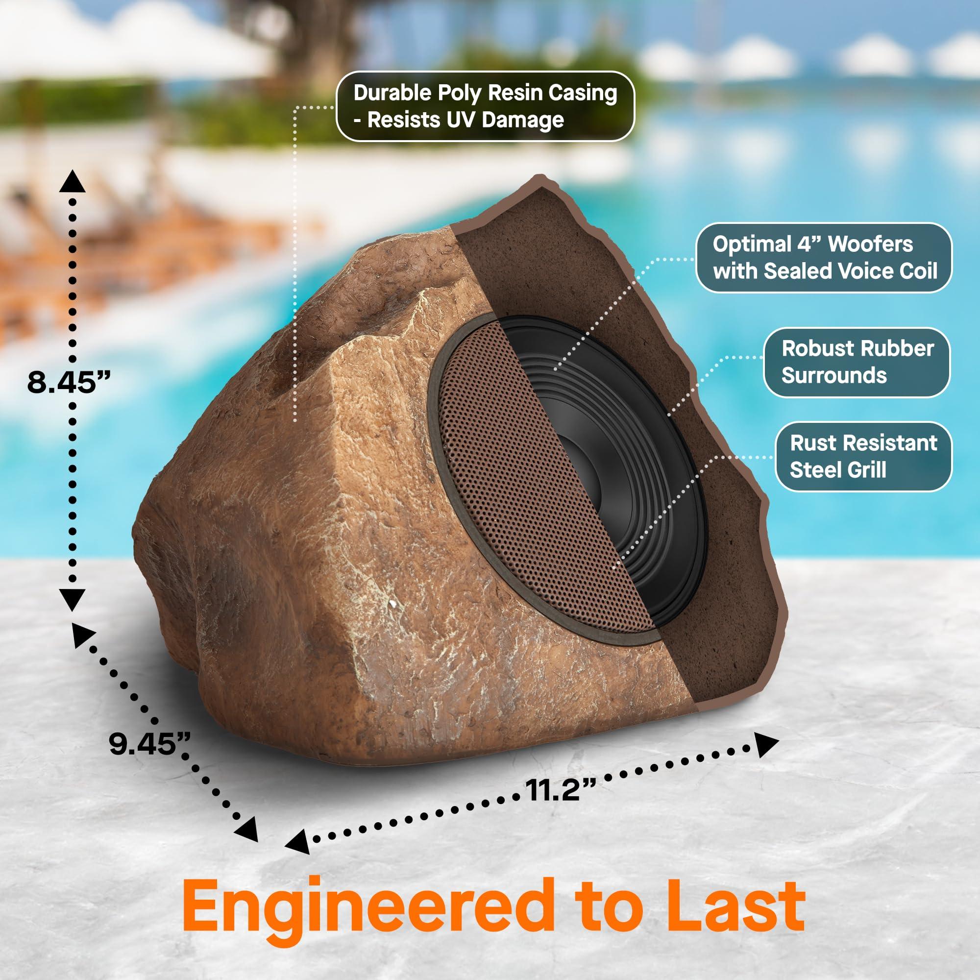 Homewell Homewell Solar Rock Speakers - Bluetooth Wireless Waterproof Weatherproof Ing Outdoor Speakers For Pool Patio Deck Backyard Garden - Brown (2-Pack)
