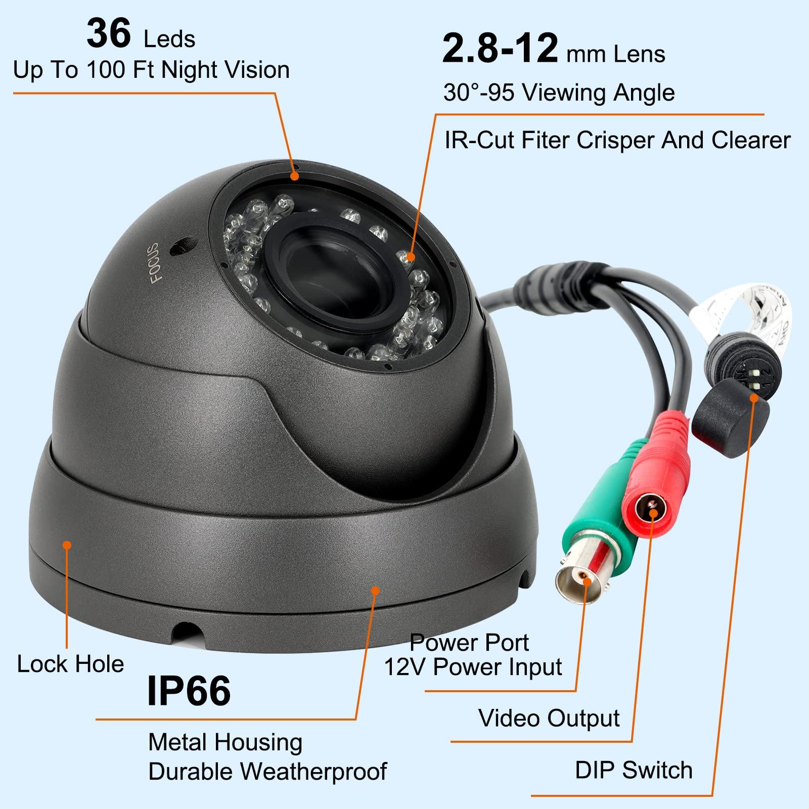 Anpviz Anpviz Analog CCTV Camera 1080P HD 4-in-1(TVI/AHD/CVI/960H CVBS), 4X Manual Focus/Zoom Analog Camera 2.8-12mm Varifocal Lens, 36 IR-LEDs Dome Turret Security Camera for Business/Home/Store