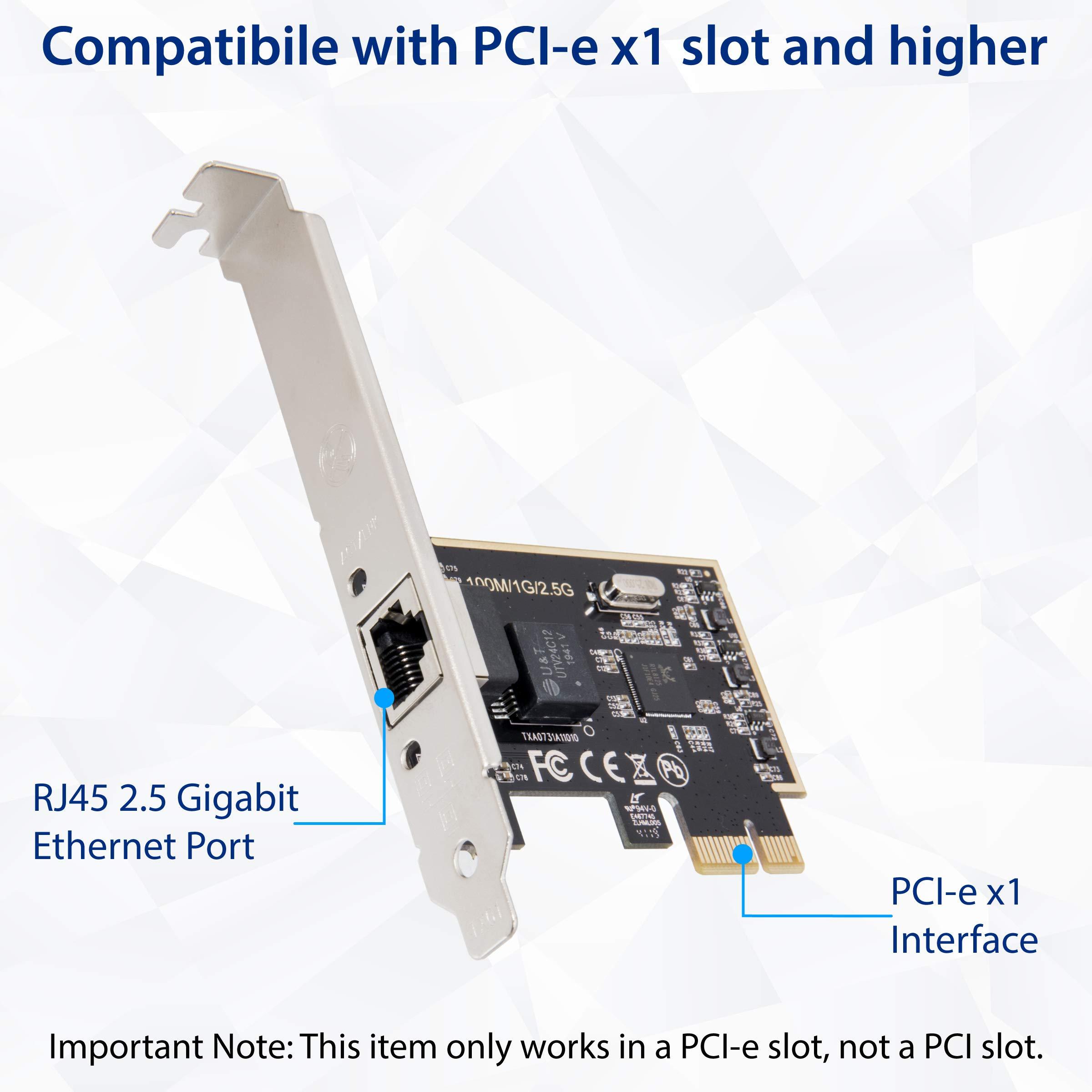 IO CREST IO CREST 2.5 Gigabit Ethernet PCI Express PCI-E Network Interface Card 10/100/1000/25000 Mbps RJ45 LAN SI-PEX24059