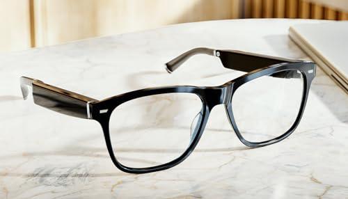 Amazon Amazon Echo Frames, an Alexa device (newest model), Smart glasses with Alexa, Square frames in Classic Black with blue light filtering lenses