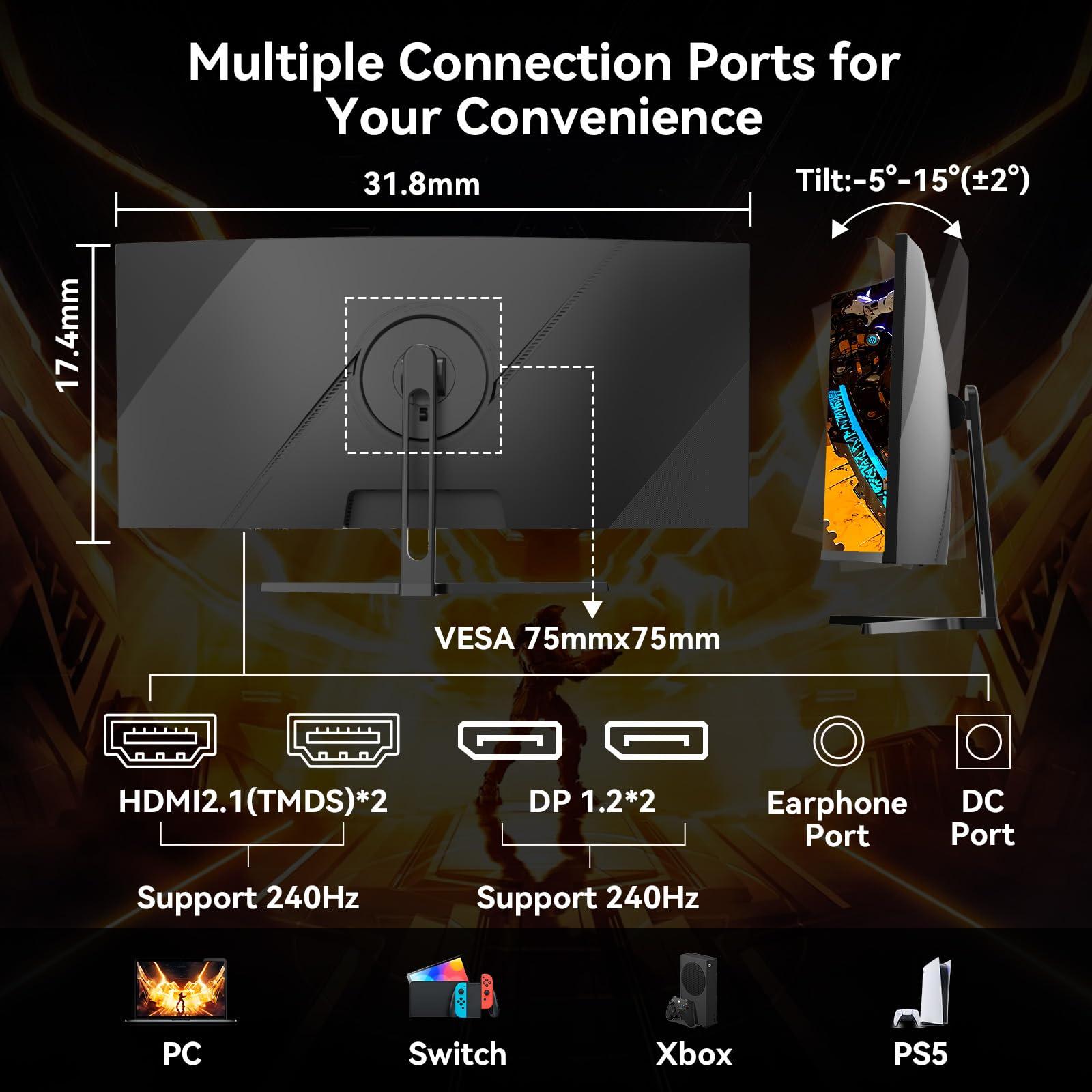 SANSUI SANSUI 32 Inch Curved 240Hz Gaming Monitor High Refresh Rate, FHD 1080P Gaming PC Monitor HDMI 2.12, DP 1.42, Curved 1500R, 1ms(OD), HDR, VESA Compatible (ES-G32C3F One DP Cable Included)