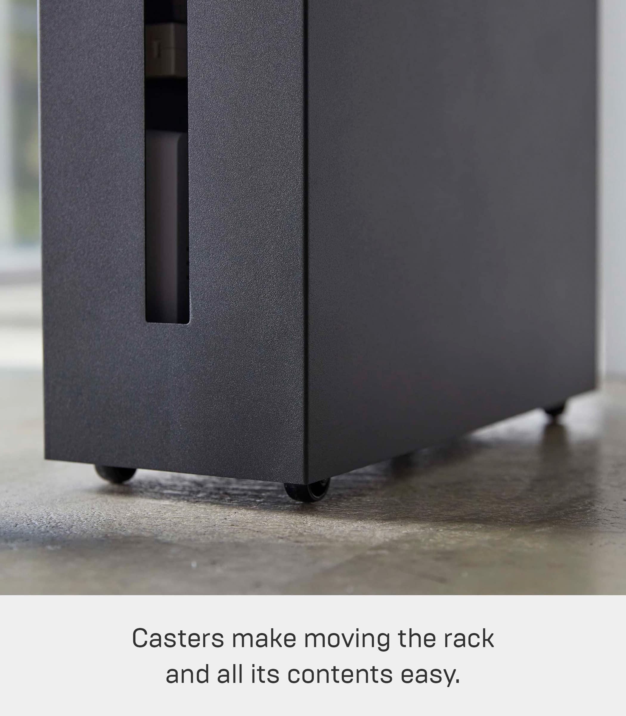 YAMAZAKI Yamazaki Home Rolling Cable Management Cord Power Strip/Surge Protector Storage Organizer for office or Bedroom Steel One Size Black