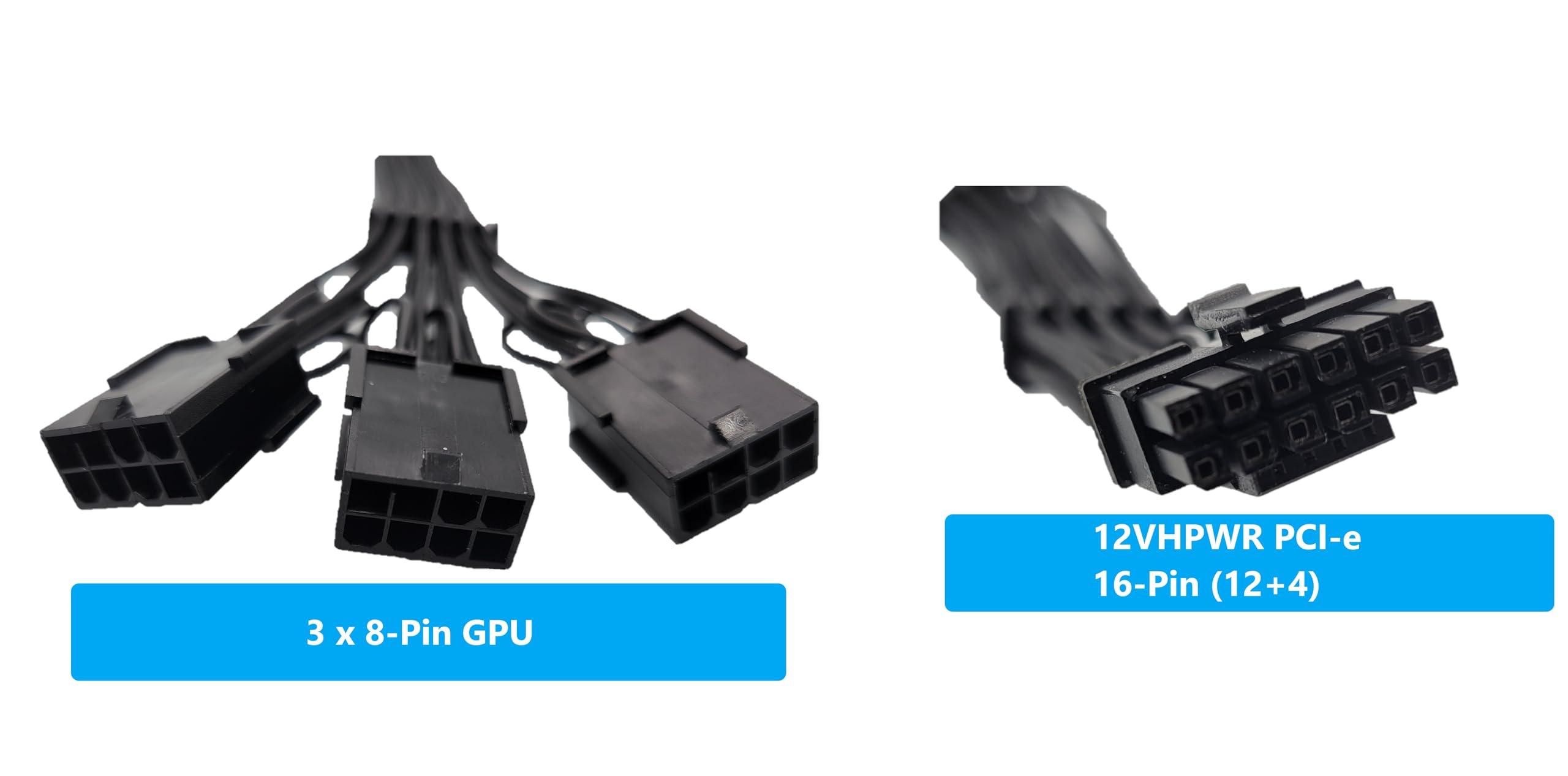 MICRO CONNECTORS Micro Connectors Premium Sleeved 12VHPWR PCI-e 5.0 16Pin (12+4) to Triple 8-Pin GPU Power Extension Cable (F04-303BK)