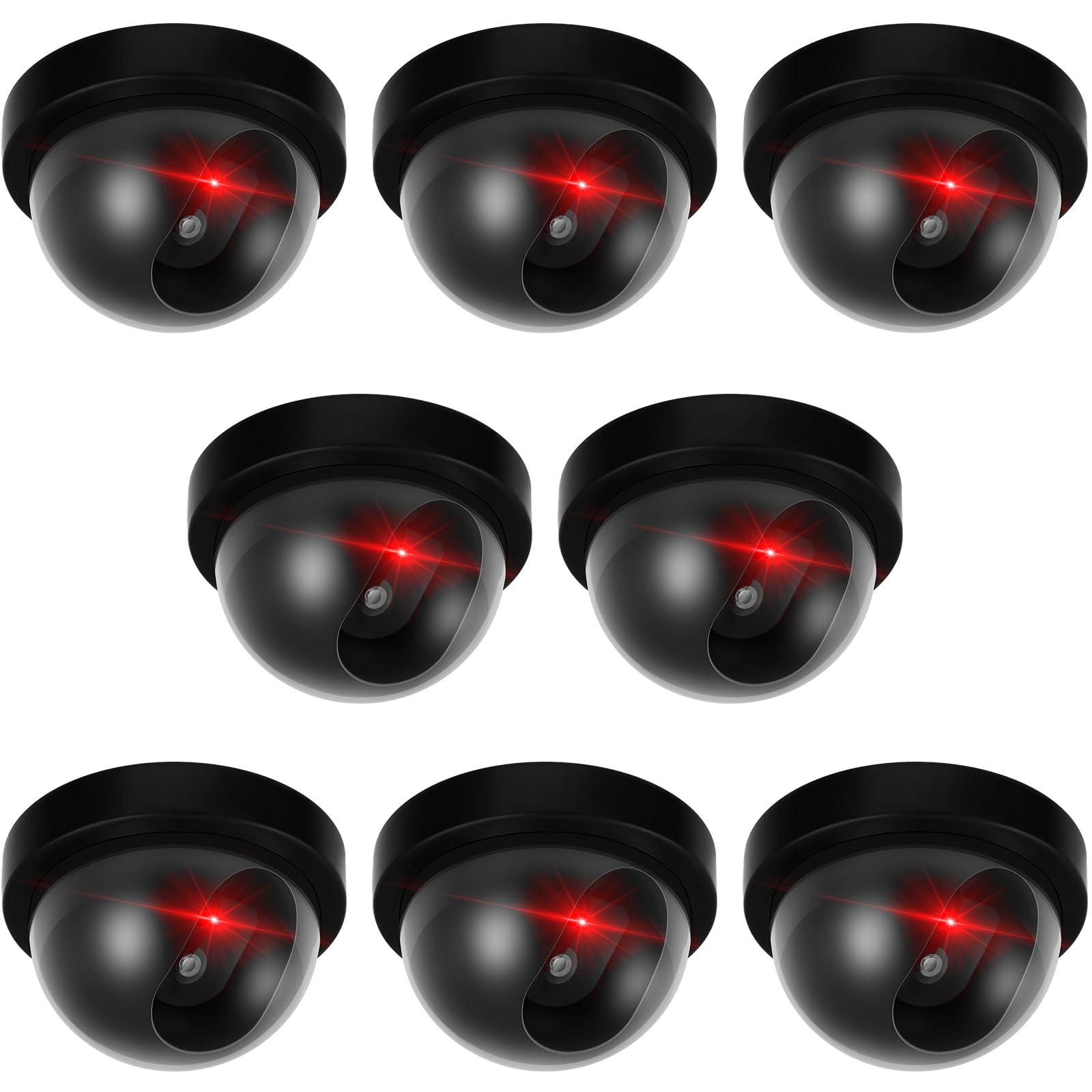 Kanayu Kanayu 8 Pack Dummy Fake Camera CCTV Dome Fake Security Camera with Flashing Red LED Light Wireless Surveillance Dummy Cameras for Outside Decoy Camera with Screws Tape for Indoor Outdoor Home (Black)