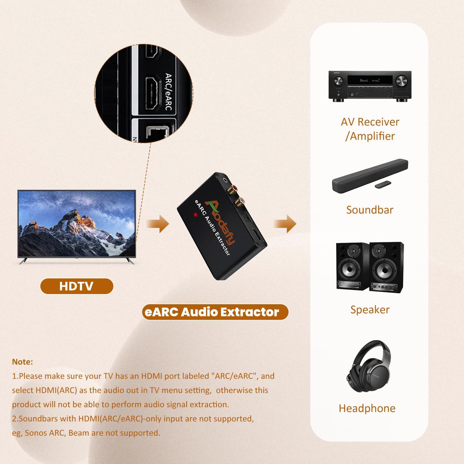 Aodafy eARC Audio Extractor, eARC Audio Converter to HDMI Optical/SPDIF L/R 3.5mm AUX Sound Extractor, HDMI eARC/ARC to Optical Audio Adapter, for TV to Non-ARC Sound System Soundbar Speaker Amplifier