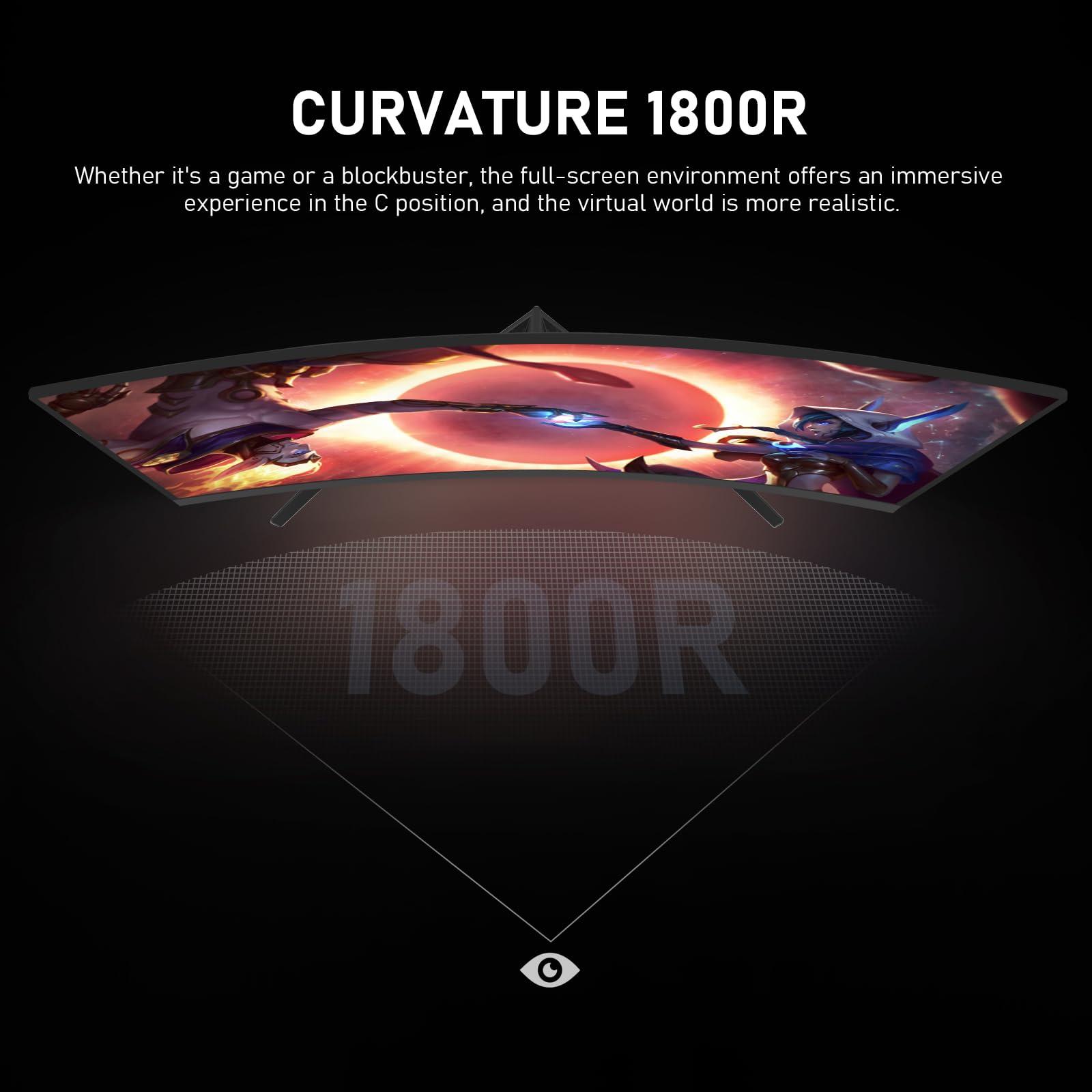 Gawfolk Gawfolk 32-inch PC Screen,2K QHD(25601440P),165Hz Curved Gaming Monitor, 1msFreeSync, 98% sRGB178 Wide Viewing AngleDisplayPortHDMI, Wall Mount Compatible 100 * 100MM Wall - Black