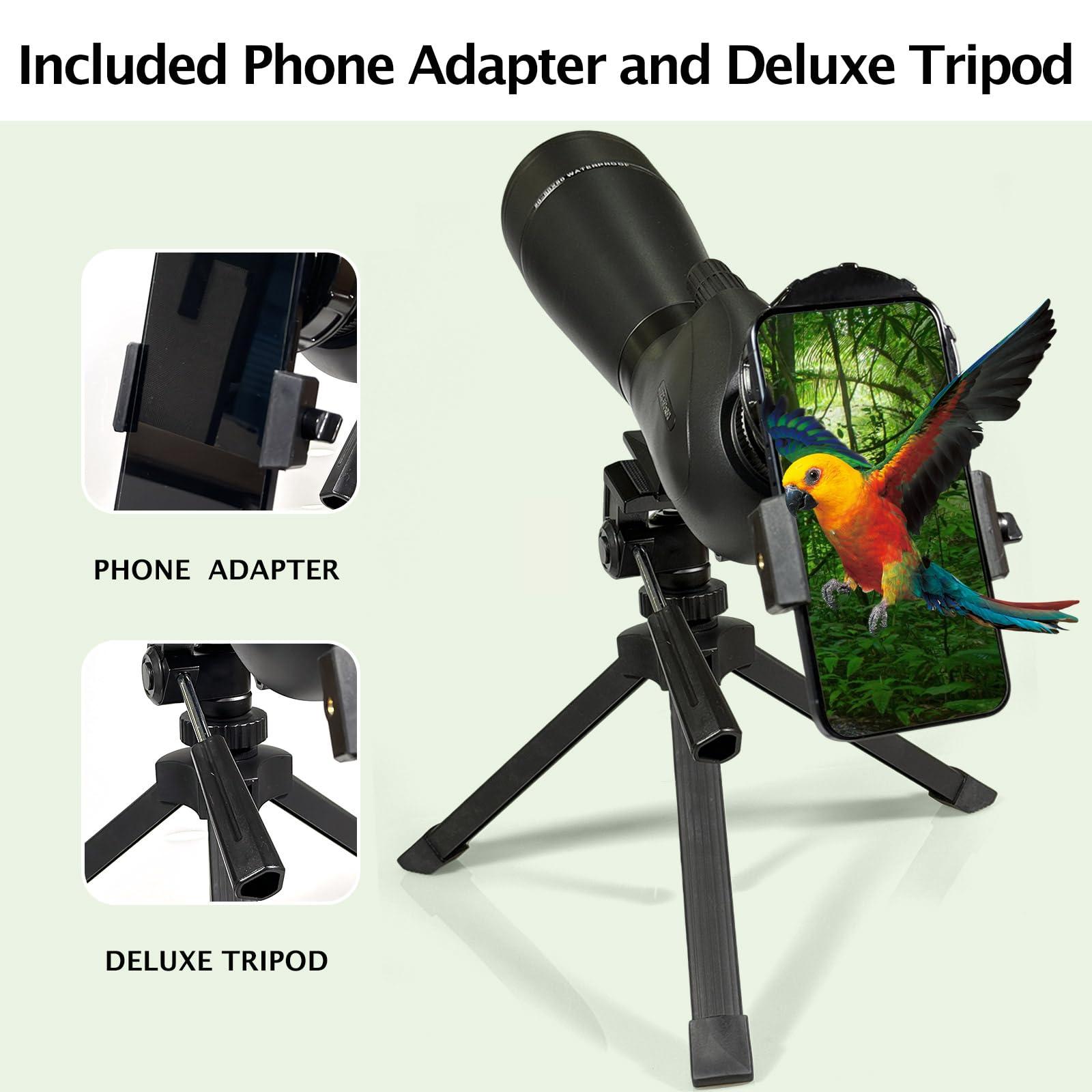 Gosky Gosky 10x42 Roof Prism Binoculars for Adults with Gosky HD Spotting Scope 20-60x 80mm with Tripod and Smartphone Adapter, for Bird Watching Hunting Hiking Wildlife Safari Travel