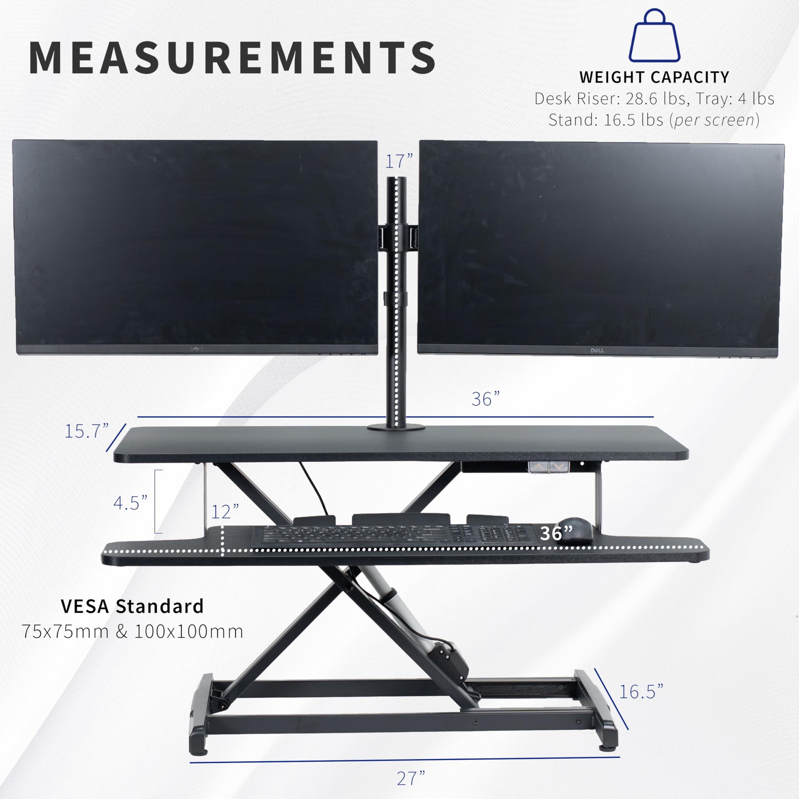 VIVO VIVO Electric Height Adjustable 36 inch Standing Desk Converter with Dual Monitor Stand for 13 to 30 inch Screens, Sit Stand Monitor Mount and Desk Riser, Black, DESK-KIT-VE36B2