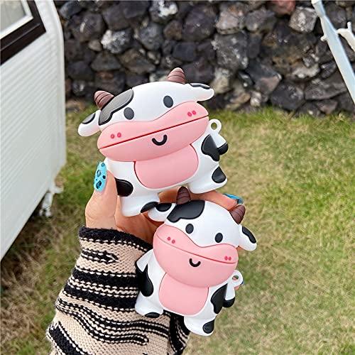 JCSMARTEC Cute Case for Airpods Pro, Funny Frog Cow Bees Soft Silicone Rubber Cover Skin with Anti-Lost Keychain(Cow Case)