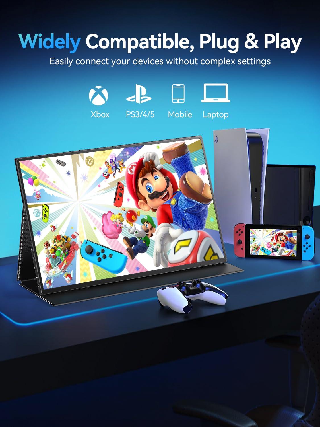 UPERFECT UPERFECT 16 Portable Gaming Monitor | 120HZ, HDR | 400Nits |1080P IPS | Ultra-Slim & Lightweight | Aluminum Alloy | Smart Cover & VESA | Travel External Second Screen for Laptop, PC, Game Console