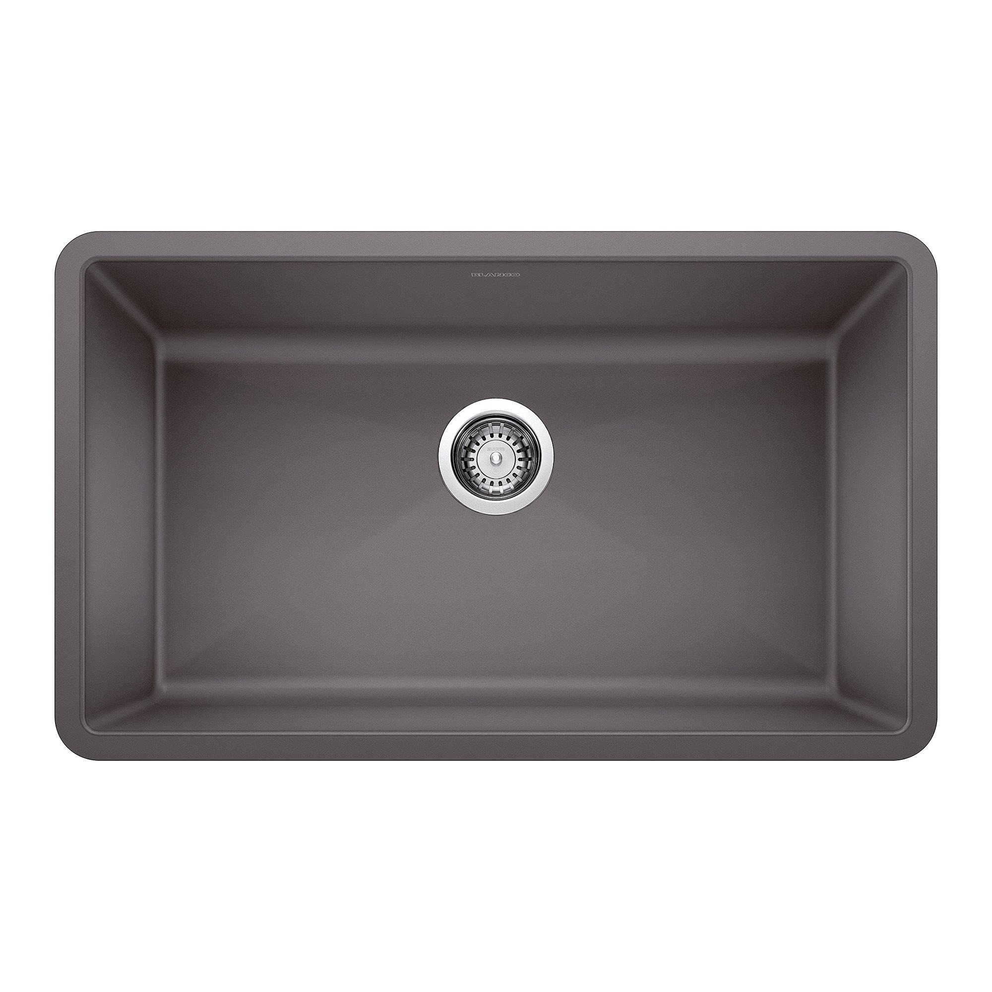 BLANCO BLANCO, Cinder 441478 PRECIS SILGRANIT Super Single Undermount Kitchen Sink, 32" X 19"