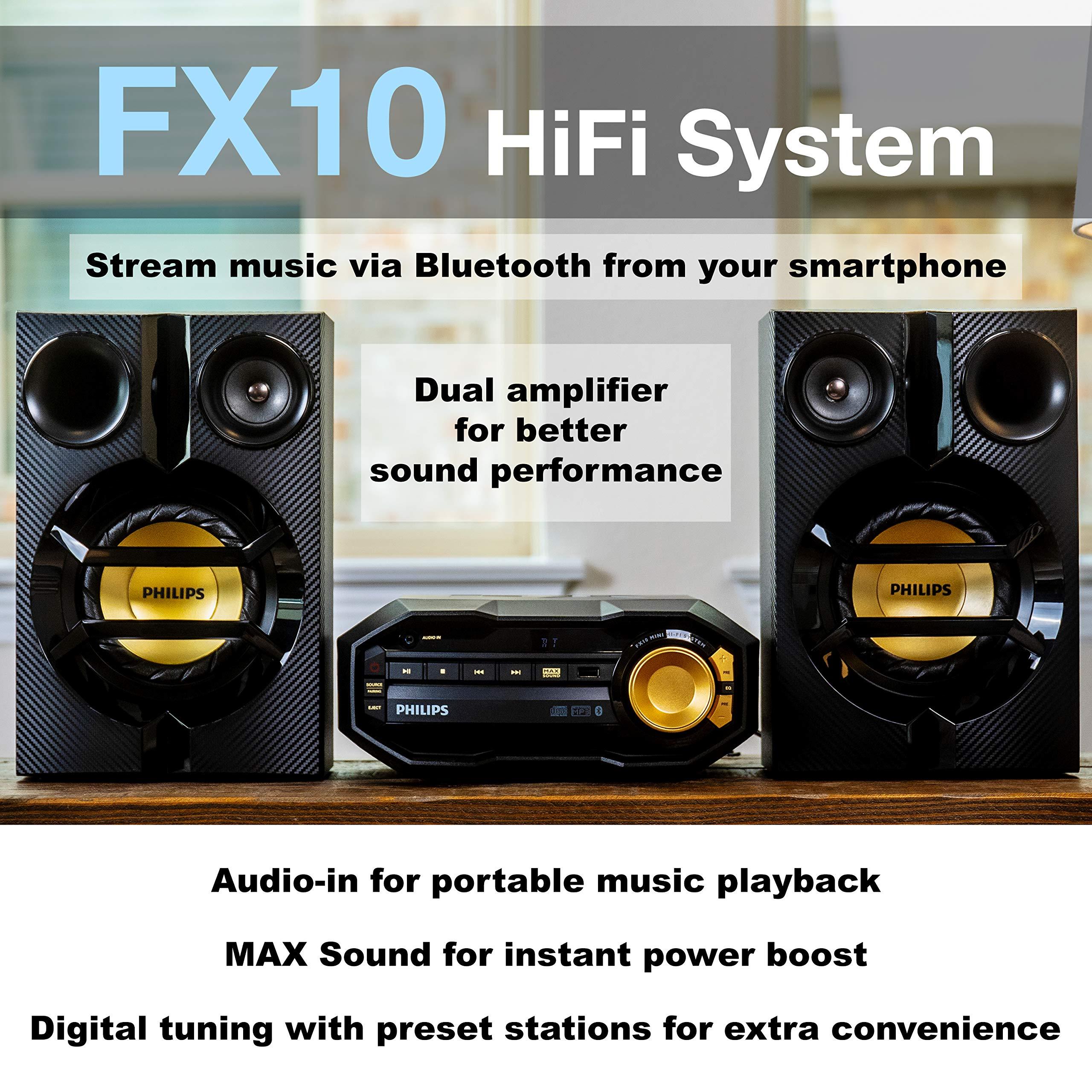 PHILIPS PHILIPS FX10 Bluetooth Stereo System for Home with CD Player , MP3, USB, FM Radio, Bass Reflex Speaker, 230 W, Remote Control Included