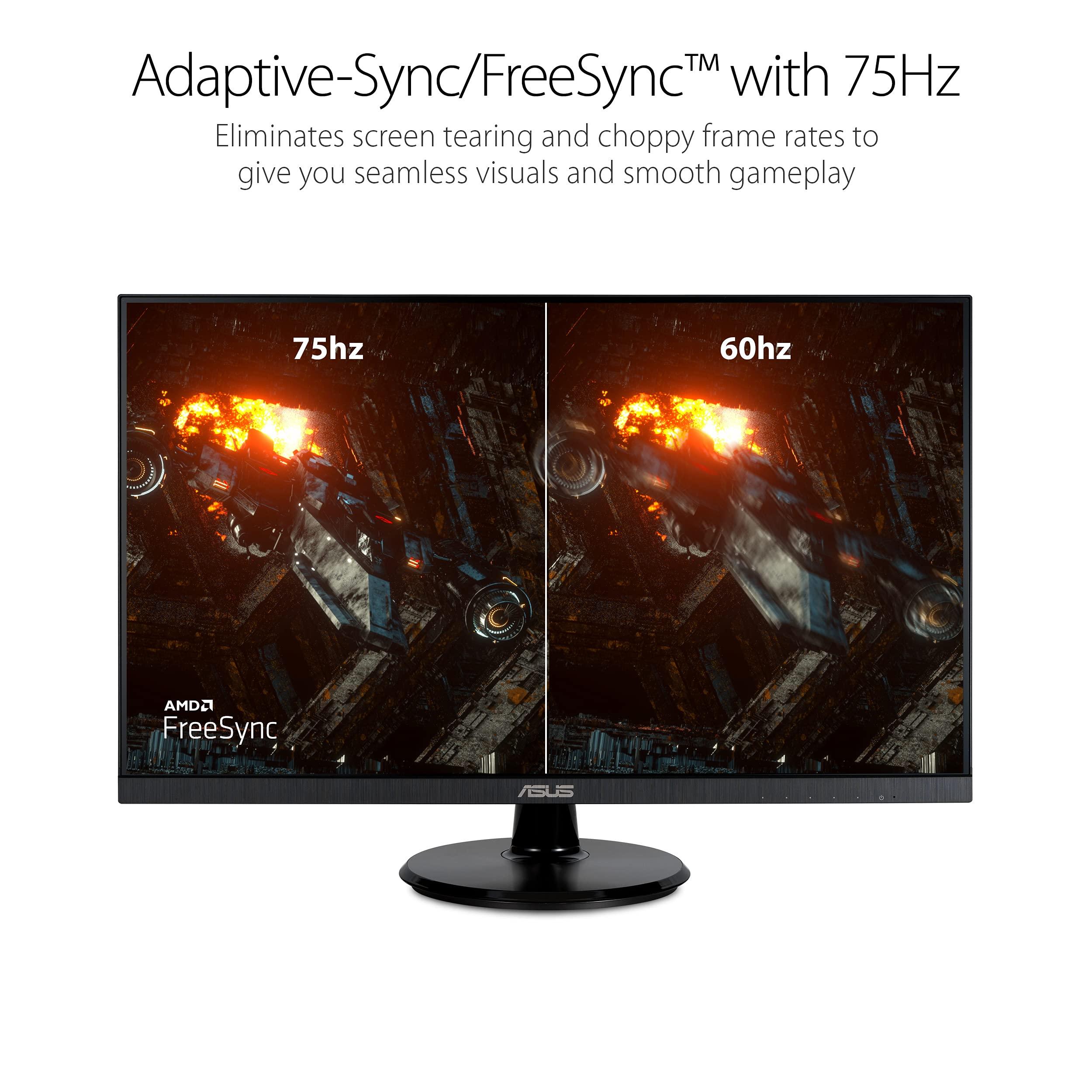 ASUS ASUS 27 1080P Monitor (VA27DQ) - Full HD, IPS, 75Hz, Speakers, Adaptive-sync/FreeSync, Low Blue Light, Flicker Free, VESA Mountable, Frameless, HDMI, VGA, DisplayPort, Tilt Adjustable, BLACK