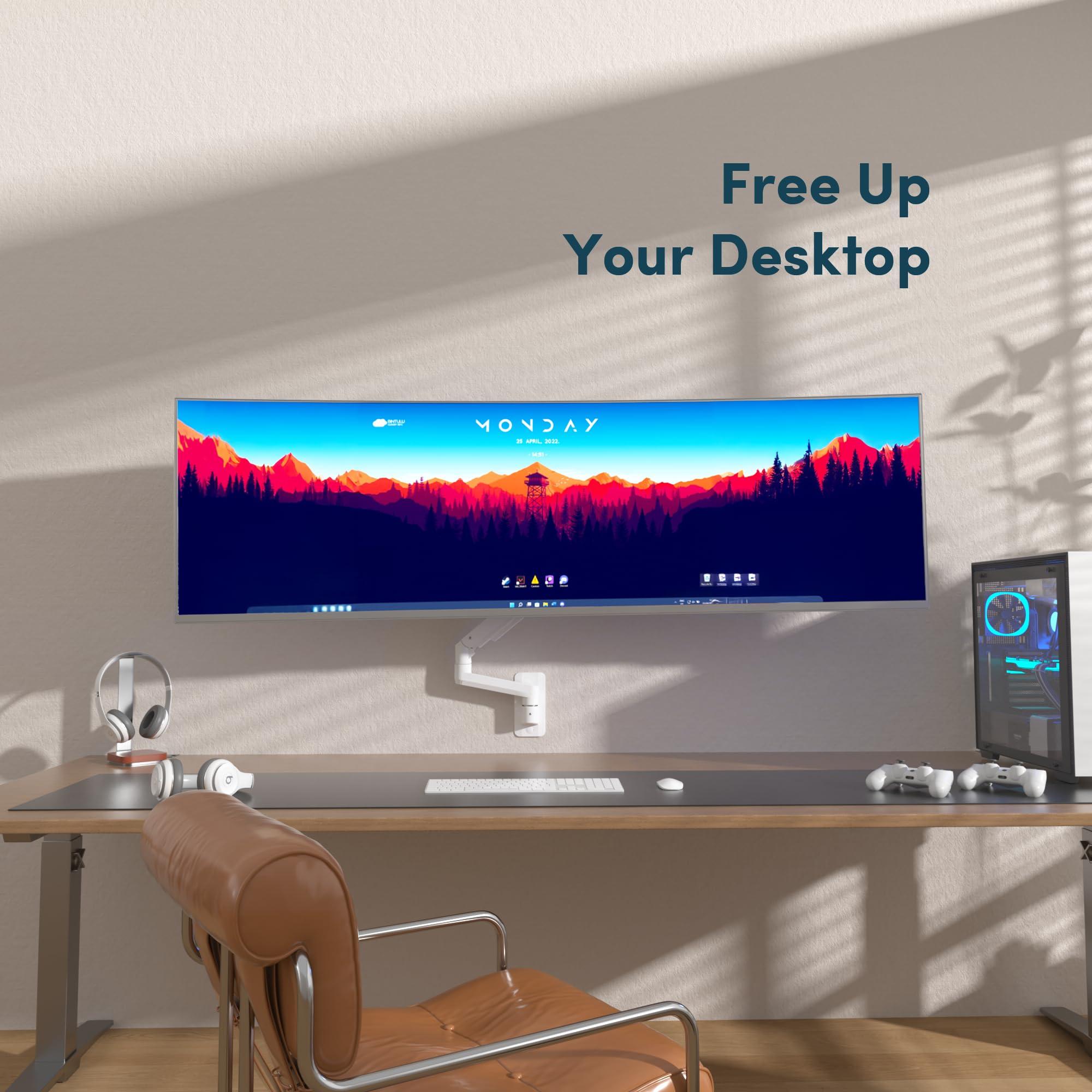 QUARX Monitor Wall Mount for 17-49 Inch Ultrawide Monitors, Single Monitor Arm Holds 4.4-44 lbs Screens, Adjustable Premium Aluminum Wall Mount with Max VESA 100x100 for Samsung Odyssey G9 and More, White