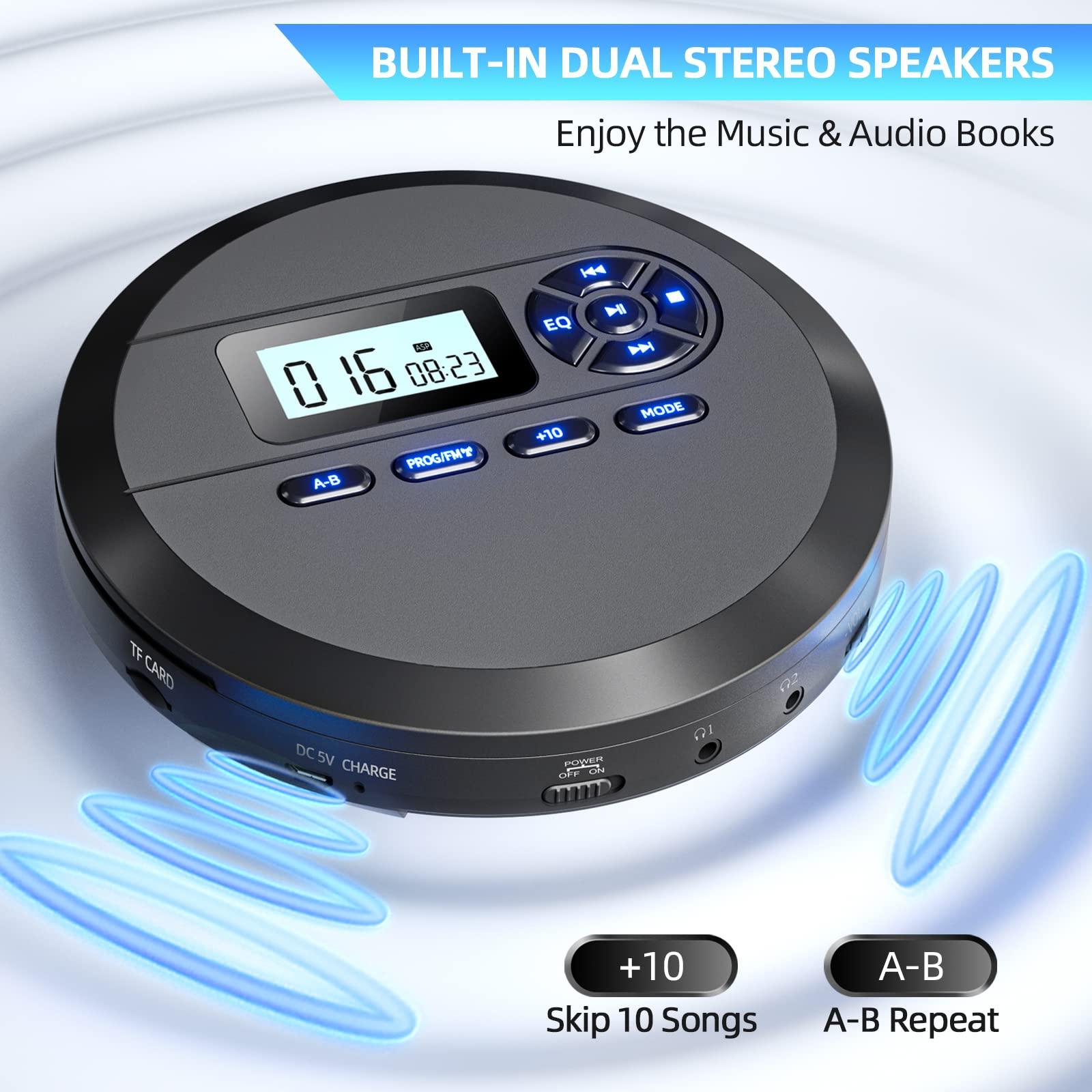 Desobry DESOBRY CD Player Portable with Speakers & FM Transmitter, Rechargeable Compact CD Player for Car Built-in 2000mAh, Portable Player with LCD Screen, Earphones, AUX Cord