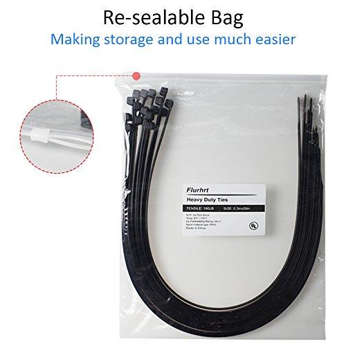 Flurhrt Cable Zip Ties Heavy Duty 26 Inch, Strong Large Black Zip Ties with 200 Pounds Tensile Strength, 50 Pieces, Long Durable Nylon Black tie wraps, Indoor and Outdoor UV Resistant, Quality Cable Ties