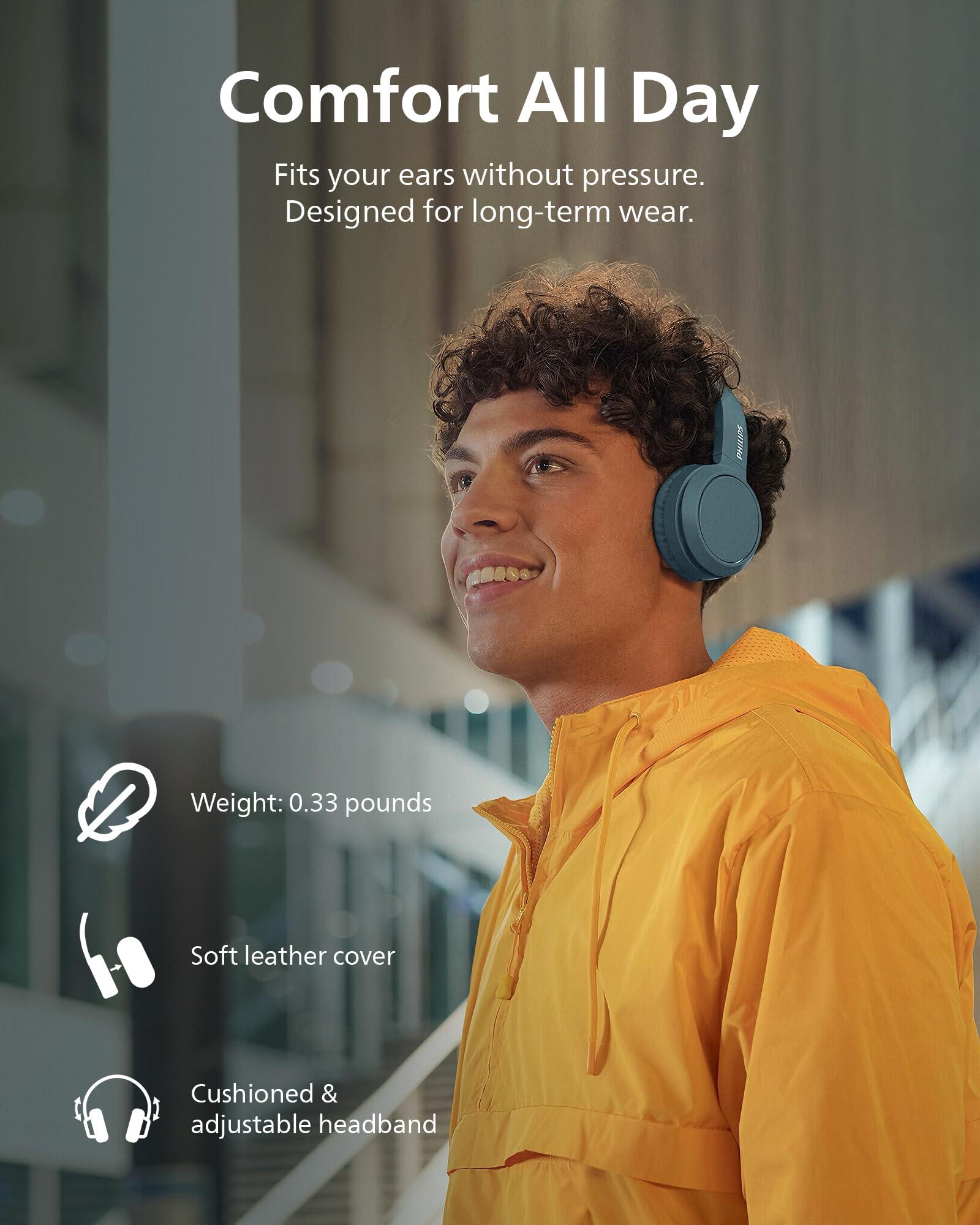 PHILIPS PHILIPS H4205 Wireless Headphone,On-Ear Bluetooth Headphone with BASS Boost,Quality Sound,32mm Drivers,29-Hour Battery Life,Fast Charging,Lightweight,Adjustable Cushioned Headband,Soft Ear Cups,Blue