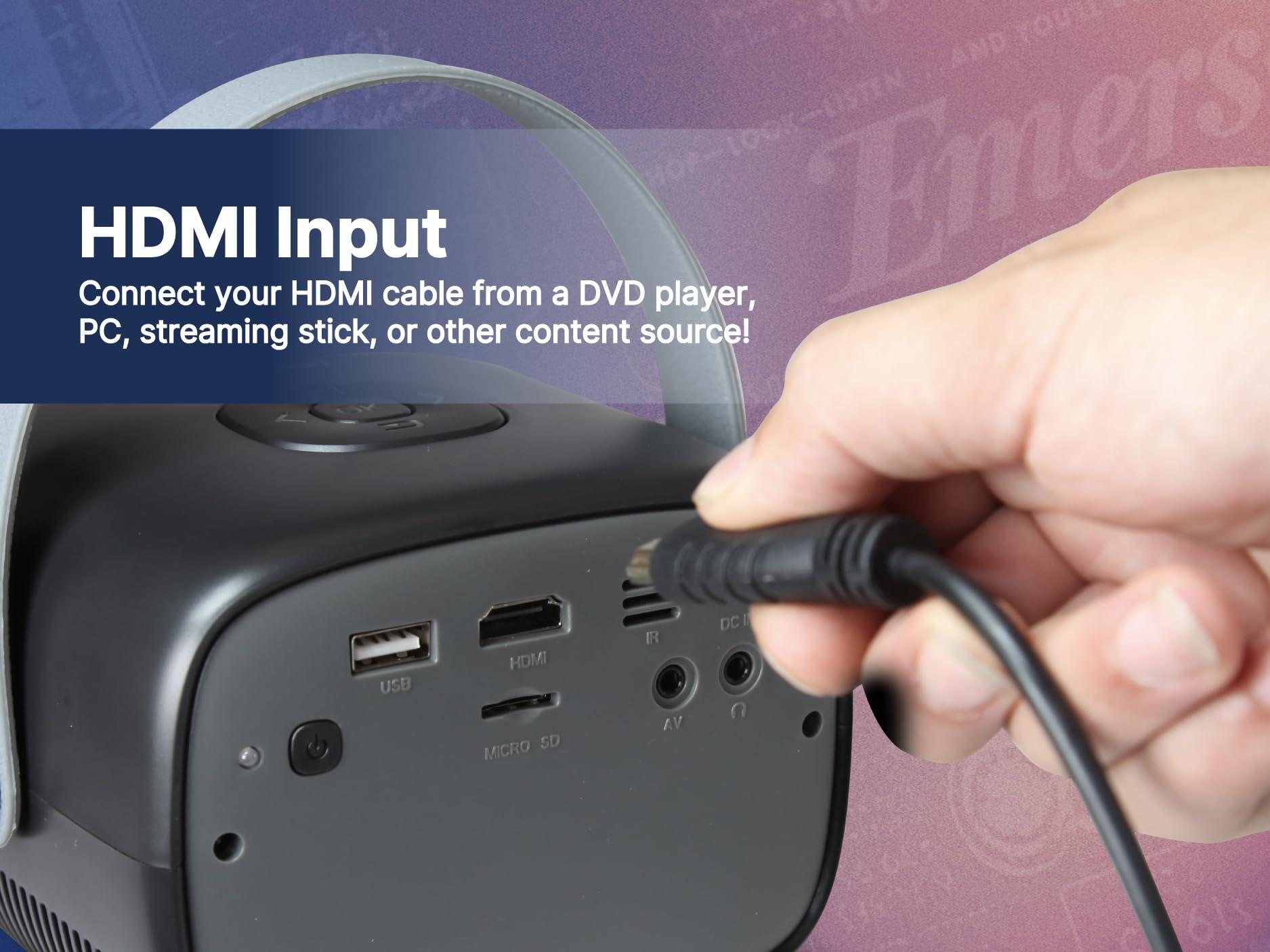 Emerson Emerson EVP-1001 Mini Portable LCD Projector with Built-in Speaker, HDMI, USB, Micro SD Card Input, and Remote Control Ideal for Movie Nights, Presentations, and Gaming in a Compact Design