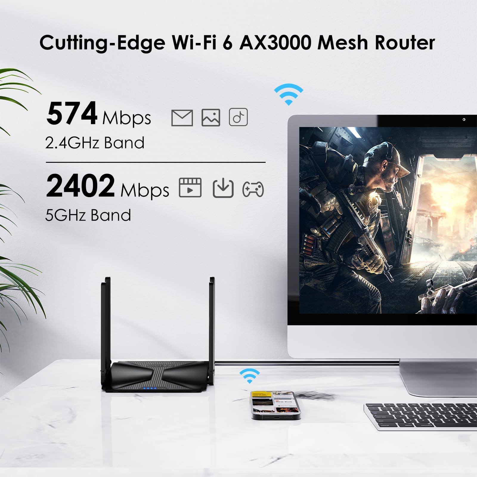 WAVLINK WiFi 6 Router AX3000 Wireless Internet High Speed Smart Router with 5dBi High-gain Antennas, Dual Band Gigabit Computer Router Mesh Support for Homes up to 3000 Sq. ft, VPN, Parental Control