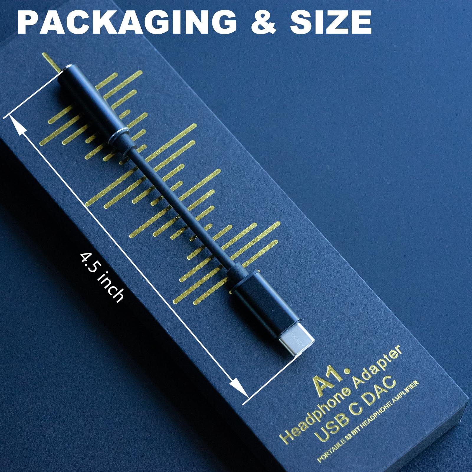 WKWZY WKWZY 32Bit USB C DAC AMP Headphone Adapter Portable Amplifier Male to Female 3.5mm Audio Cable Premium Sound Enhancer for Phones iPad Pro MacBook Switch PS5 Black