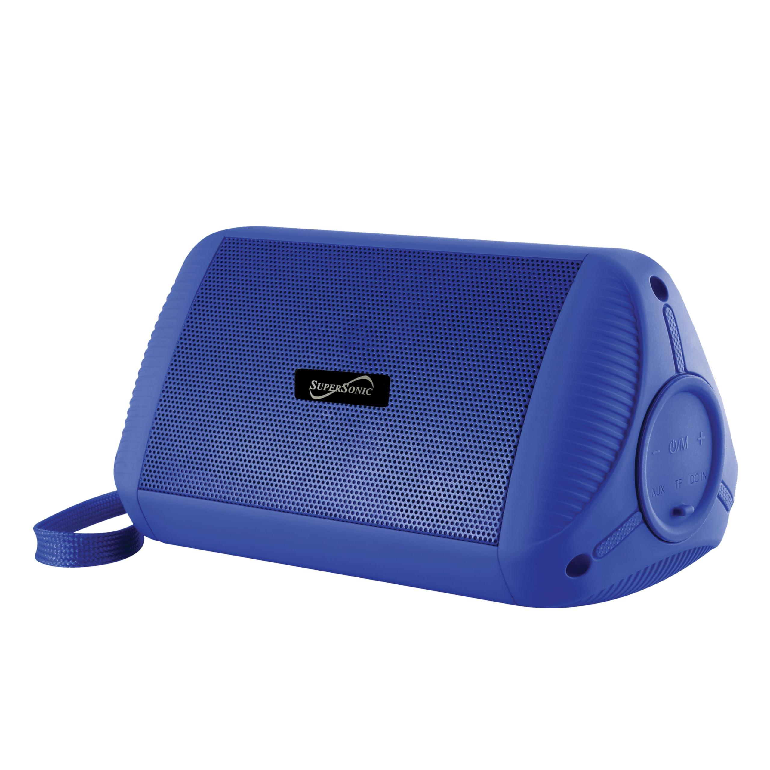 Supersonic Supersonic SC-1450IPX Water Resistant Portable Bluetooth TWS Speaker, IPX6 Water Resistant, Secure Pairing, Micro SD Card Slot, 3.5mm Input, Rechargeable, Convenient Wrist Band (Blue)