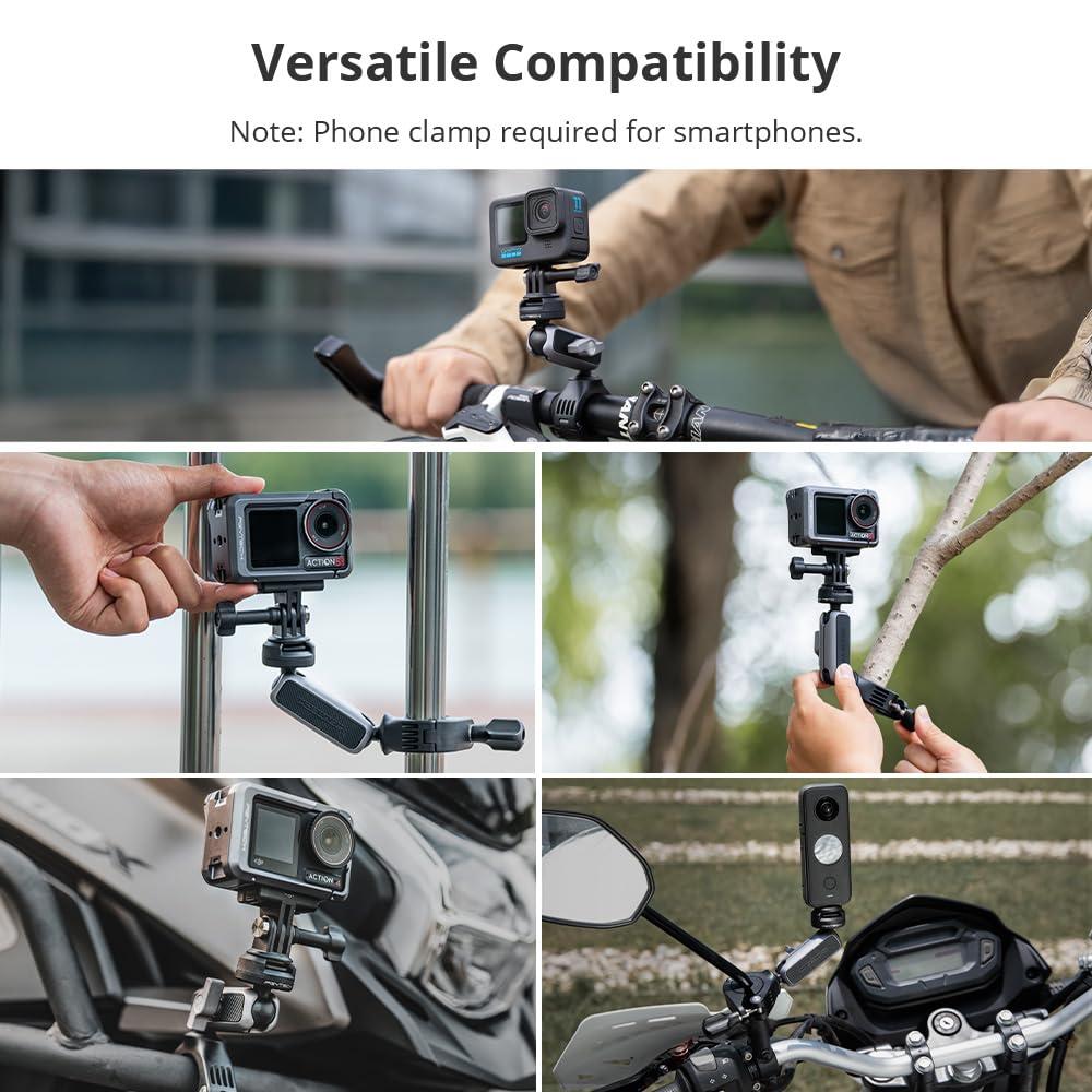 PGYTECH PGYTECH CapLock Bike Motorcycle Handlebar Mount for DJI OSMO Action 5 Pro/4/3/Pocket 3, for Gopro Hero 13/12/11, for Insta360 Ace Pro 2/X4/X3/ONE RS, Action Camera Phones with 1/4\"-20 Thread Adapter