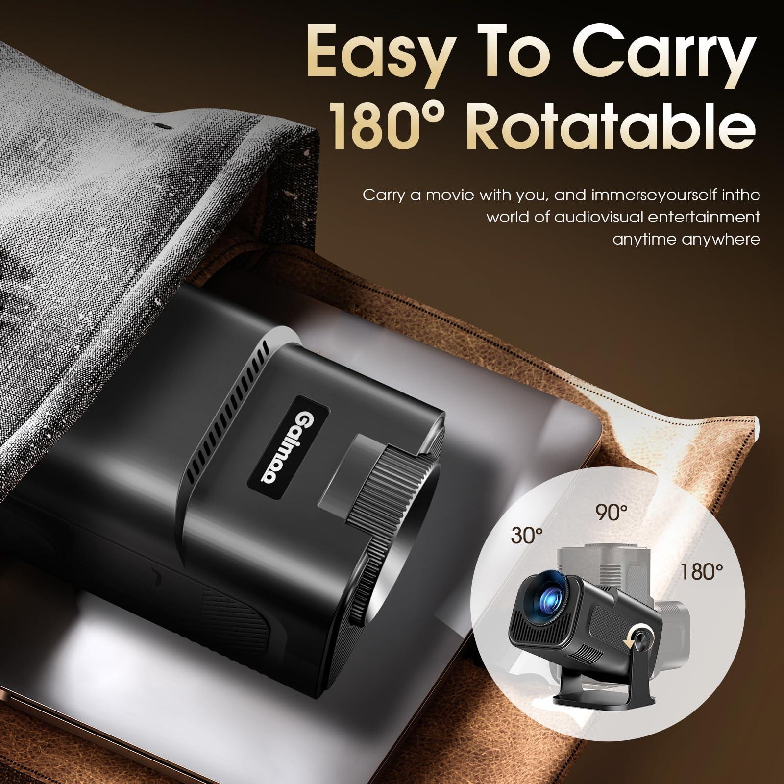 Gaimoo [Built-in App] Mini Projector 1920*1080P 4K Support Projector with Mouse Portable Projector with WiFi and Bluetooth 180 Adjustable Auto Keystone Compatible with TV Stick/Memory Stick/USB/Laptop