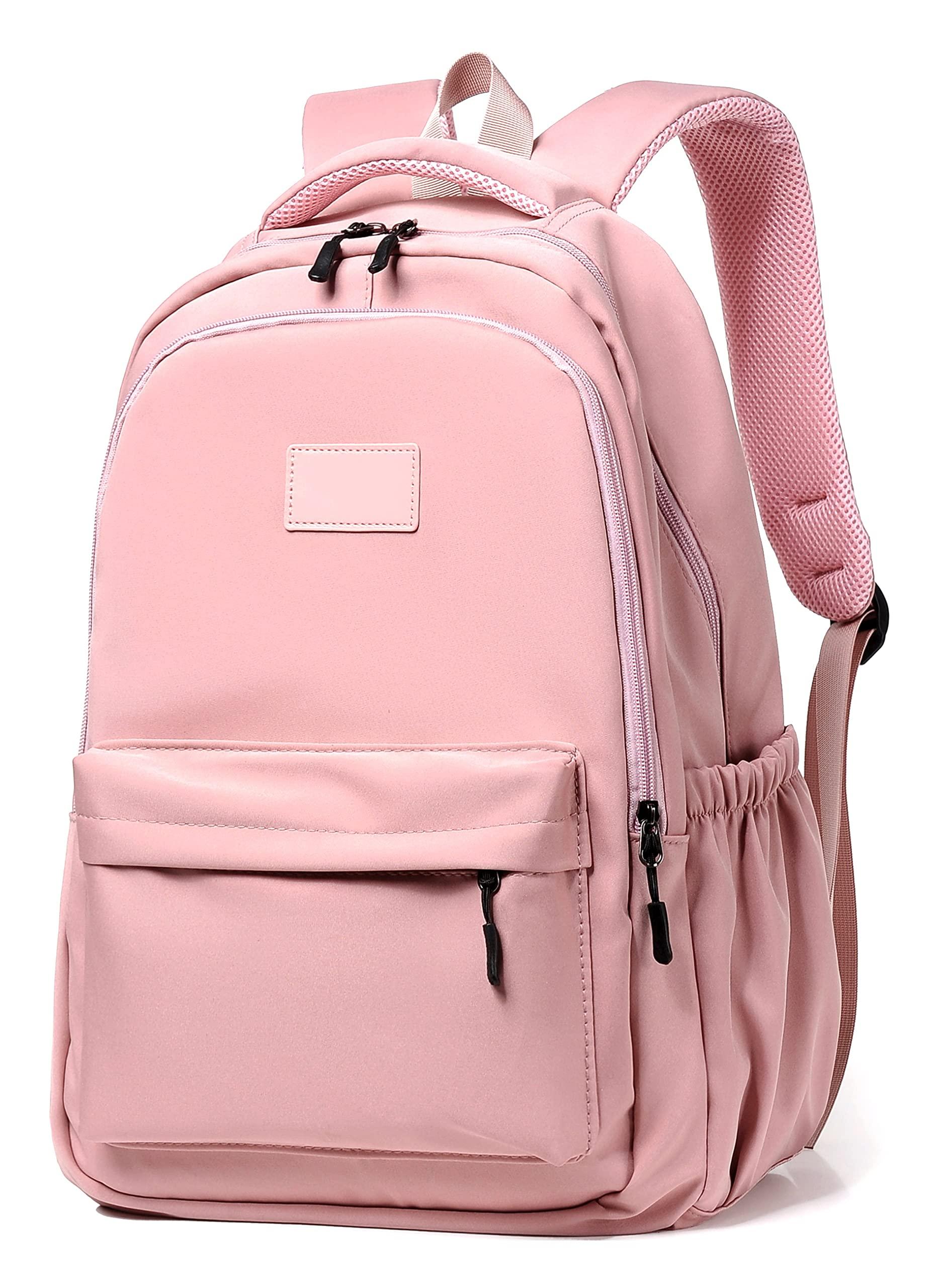Lachero 15.6 inch Laptop Backpacks for Men Women, Polyester Large Capacity College Backpack Lightweight Bookbag (Pink)