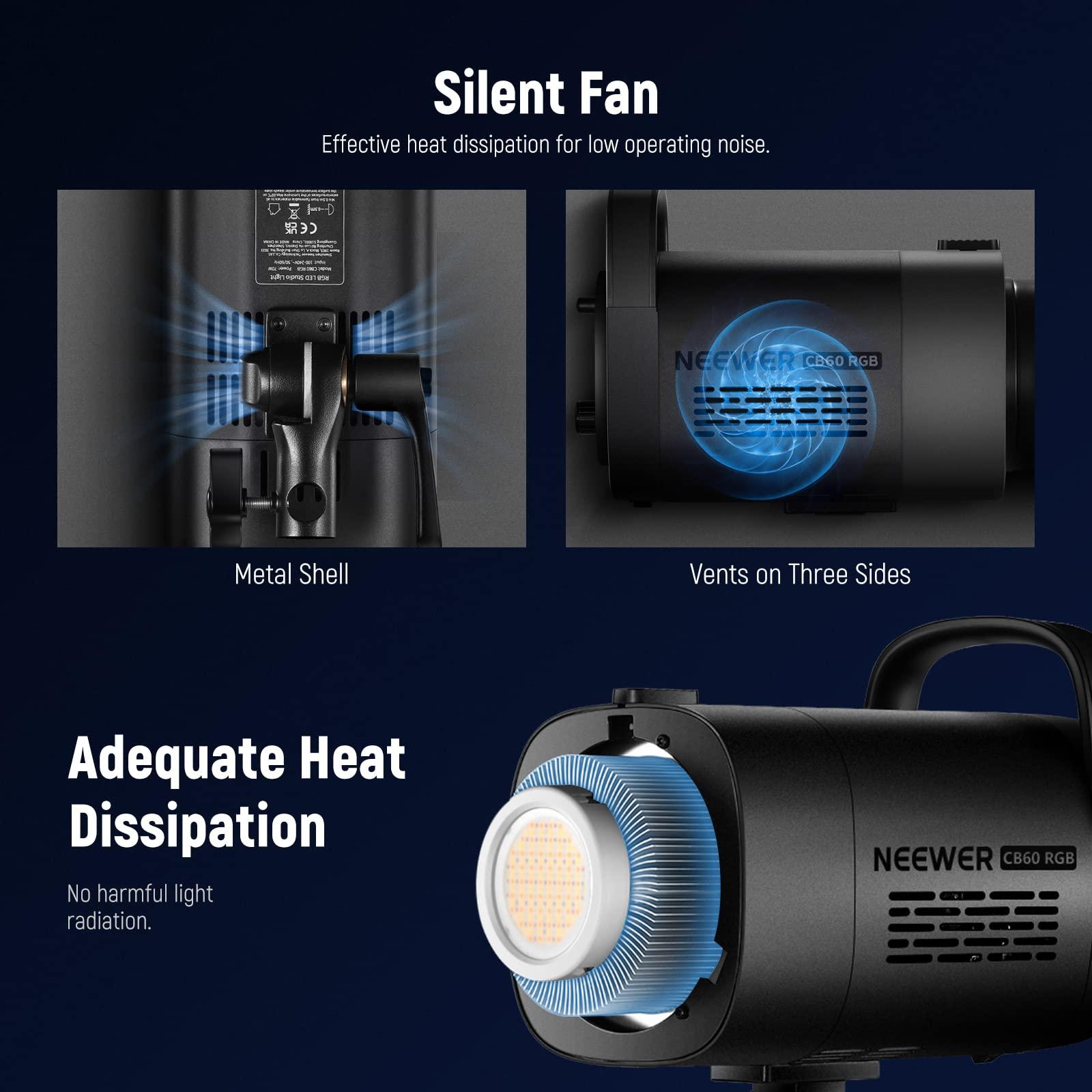 Neewer NEEWER CB60 RGB 70W LED Video Light with App Control, Bowens Mount COB Full Color Continuous Output Lighting with 13ft/4m Air Cushioned Light Stand Heavy Duty All Metal Photography Tripod Stand