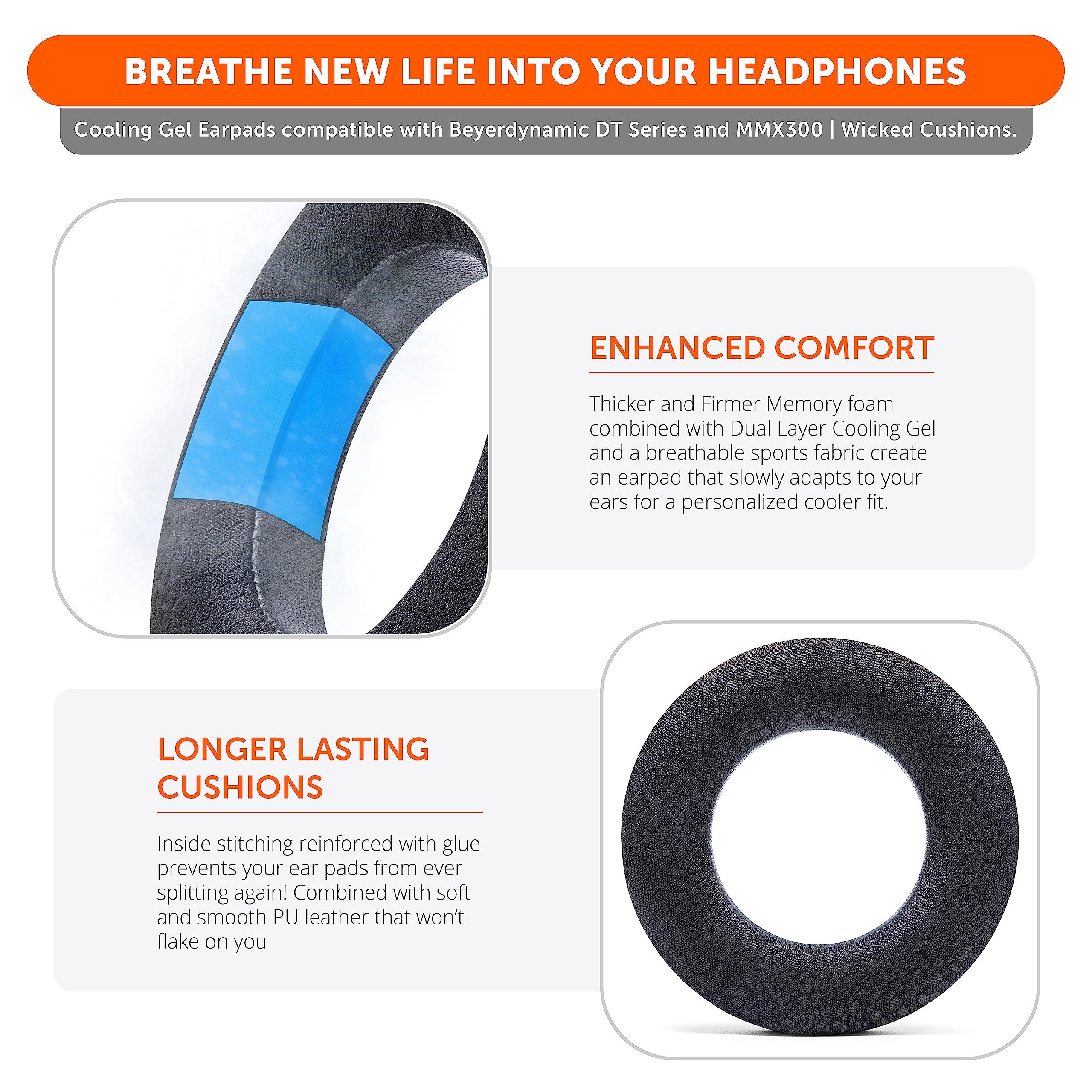 WC WC Freeze DT770 - Cooling Gel Ear Pads for Beyerdynamic DT770, DT990, DT880, MMX300, DT1770, DT1990 Headphones | Sport Fabric Exterior, Noise Isolation, Enhanced Foam, Cooler for Longer | Black