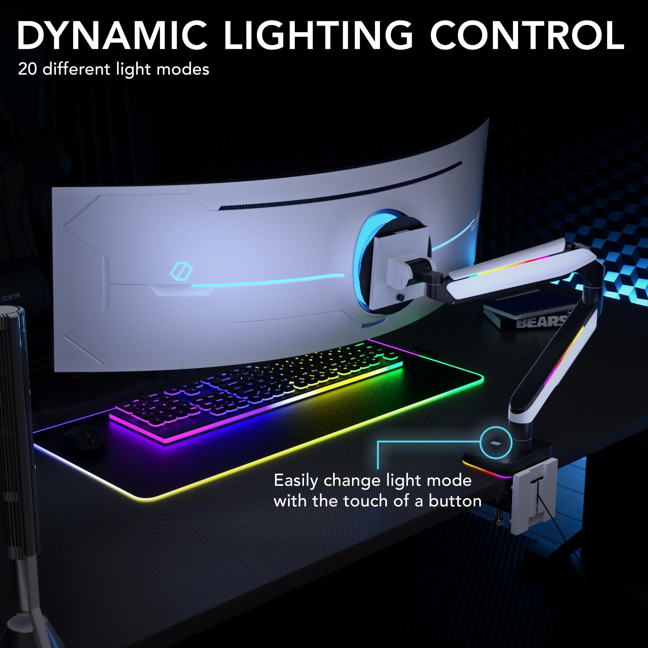 Mount-It! Mount-It! Heavy-Duty Ultrawide Monitor Arm up to 49" / 44 lb for Samsung Odyssey G9, 75x75 and 100x100 VESA Desk Mount for Widescreen Curved Monitors, Gas Spring, RGB Lights, Clamp and Grommet