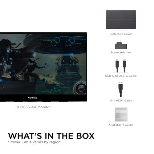 ViewSonic ViewSonic VX1655-4K 15.6\" 4K UHD Portable LED IPS Monitor with 2 Way Powered 60W USB C, Mini HDMI, Dual Speakers (Renewed)