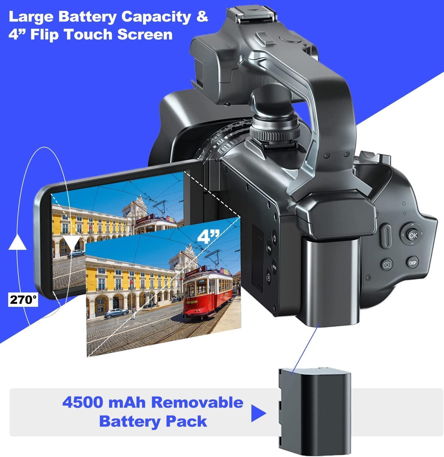 eDealz eDealz 4K 64MP Video Camera Camcorder Vlogging Camera for YouTube 60FPS 18X Zoom Video Camera, WiFi, Webcam, External Mic, 2 64GB SD Cards, 50" Tripod, Case, Card Reader, Dual Charger, Remote Control