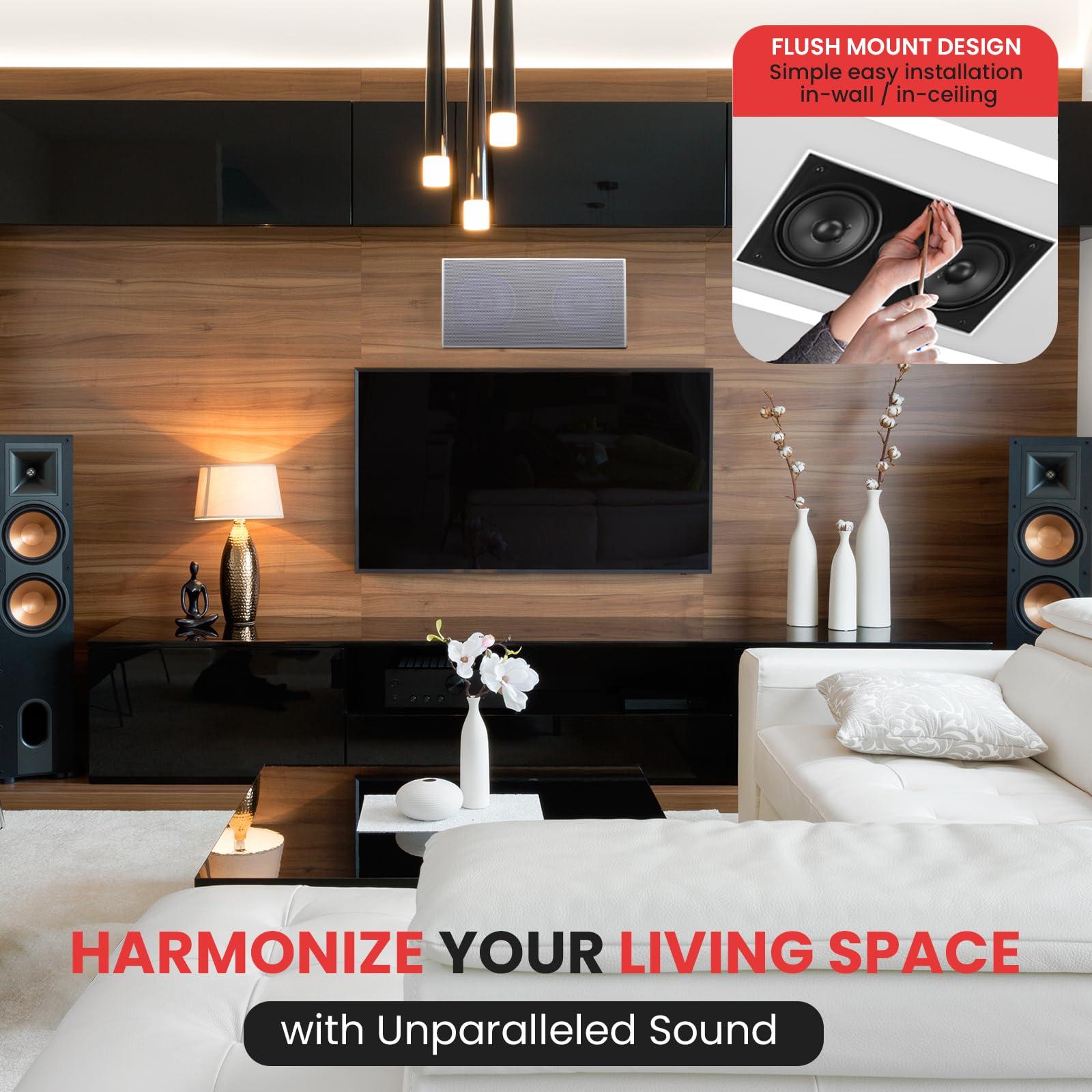 Pyle Pyle Ceiling Wall Mount Enclosed Speaker - 300 Watt Stereo In-wall / In-ceiling Flush Mounted Sound Speaker System W/ Dual 5.25\" Long Throw Woofers, 1\" Tweeter, 8 Ohm Impedance - Pyle PDIWCS56,White