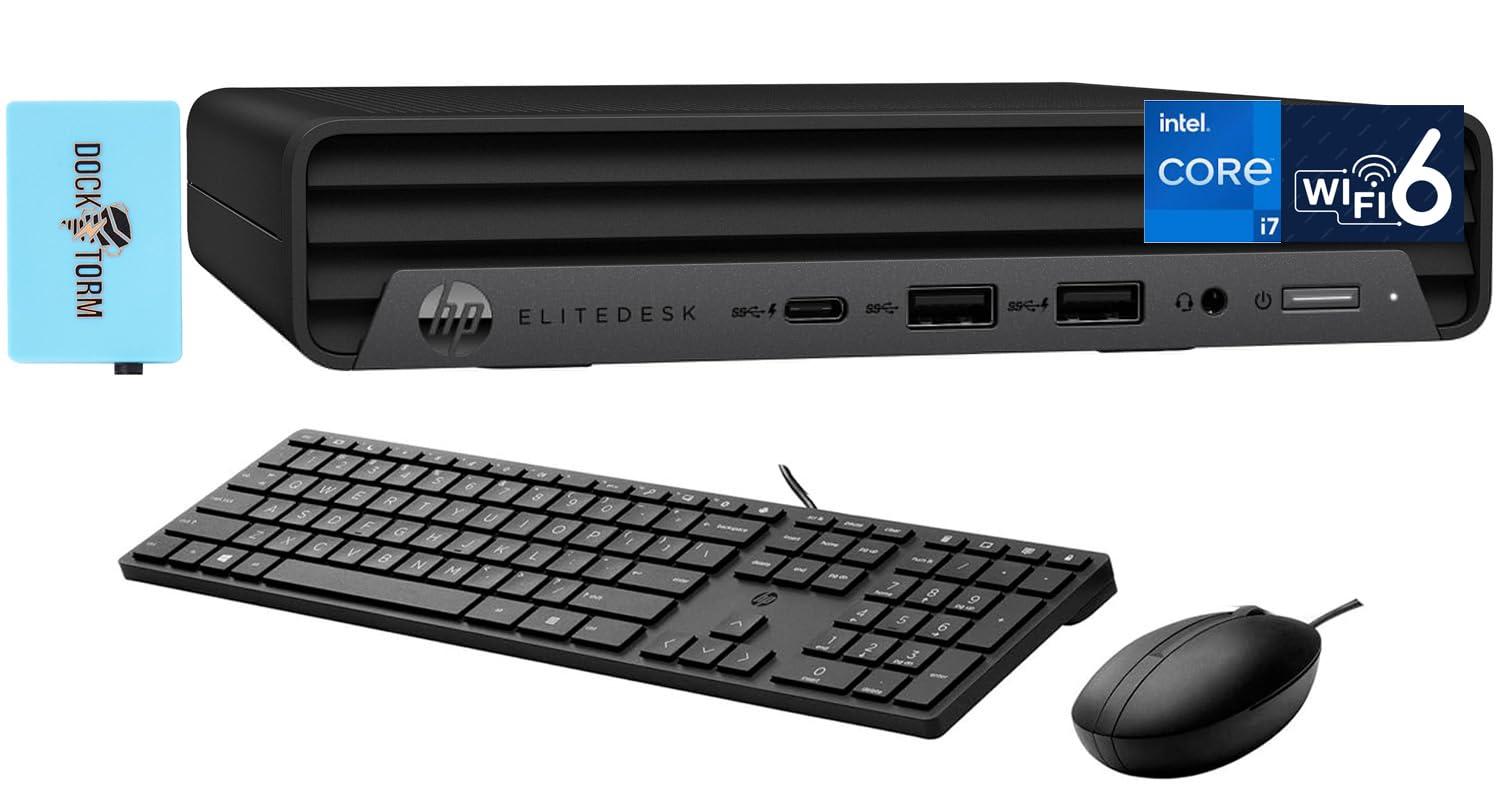 HP HP EliteDesk 800 Business Mini Desktop (Intel 8-Core i7-10700T vPro Platform, 32GB RAM, 1TB PCIe SSD, Intel UHD 630, WiFi 6, Bluetooth 5.3, RJ-45, Win 11 Pro) with Keyboard, Mouse & DKZ Hub